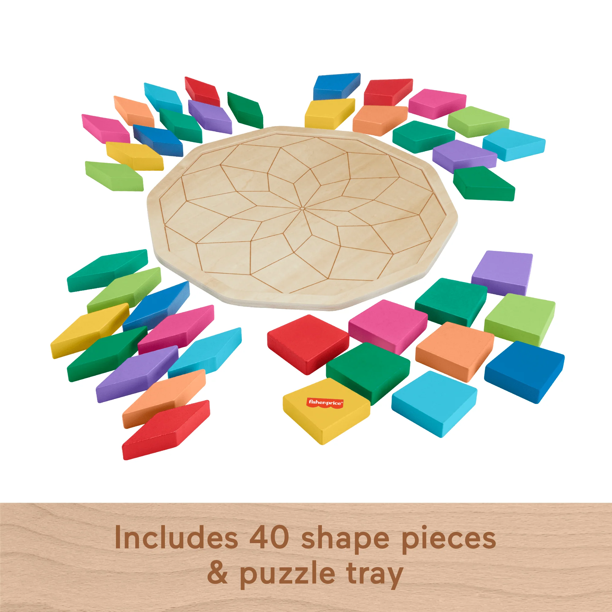 Fisher-Price Wooden Mandala Geometric Puzzle For Toddlers & Kids, 40 Wood Pieces - Image 5