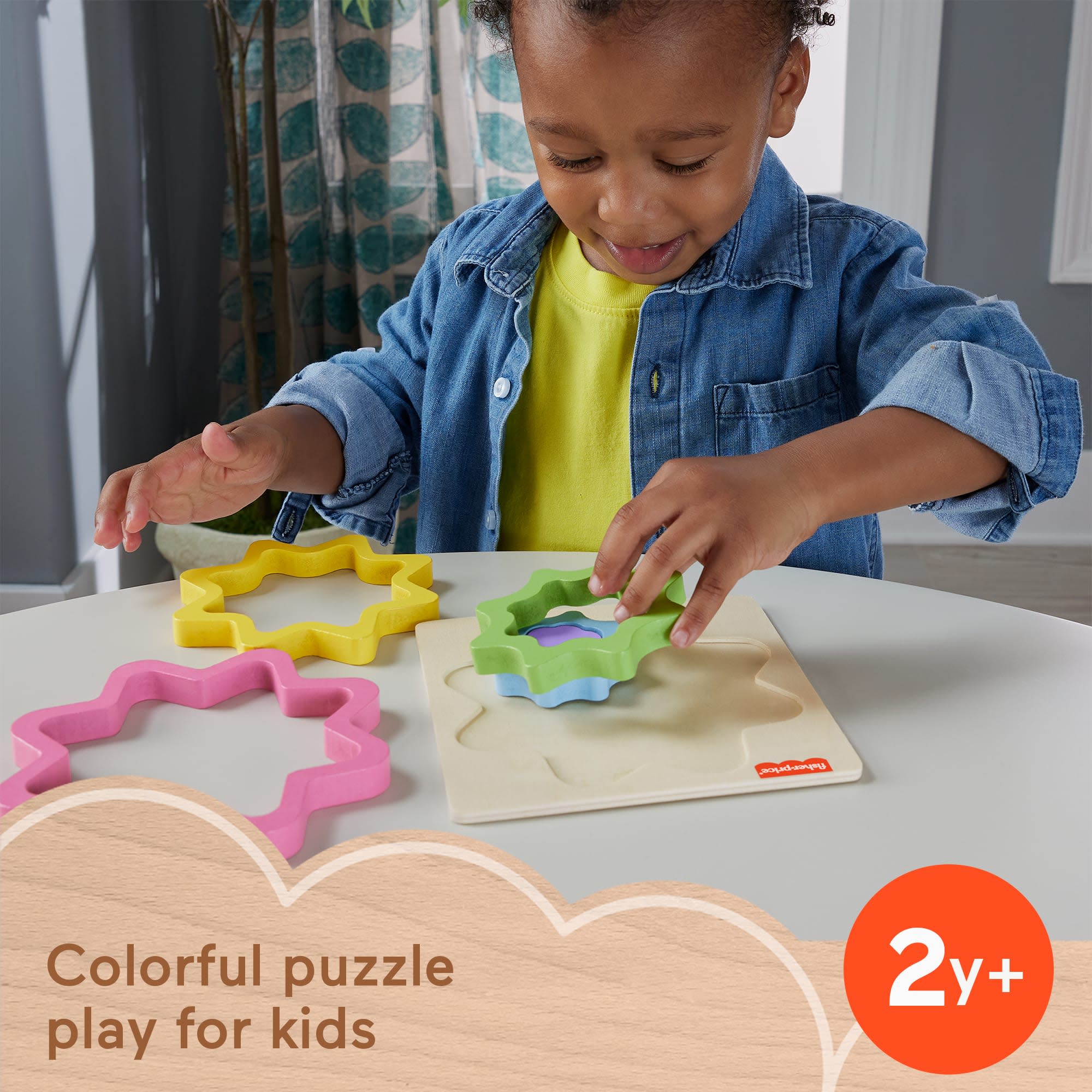 Fisher-Price Wooden Mini Rainbow Jigsaw Puzzle Star For Toddlers & Kids, 5 Wood Pieces - Image 2