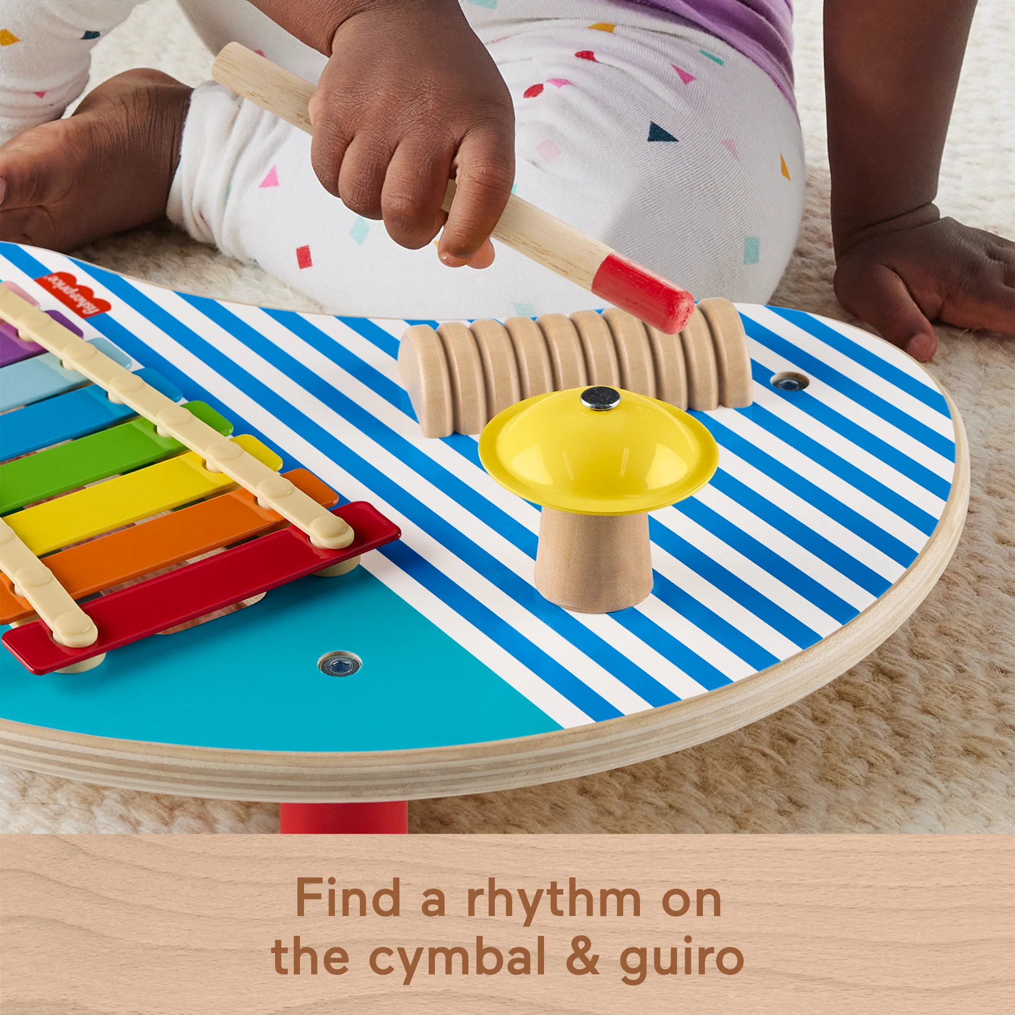 Fisher-Price Wooden Musical Table With Percussion Instrument Toys, 3 Wood Pieces - Image 5