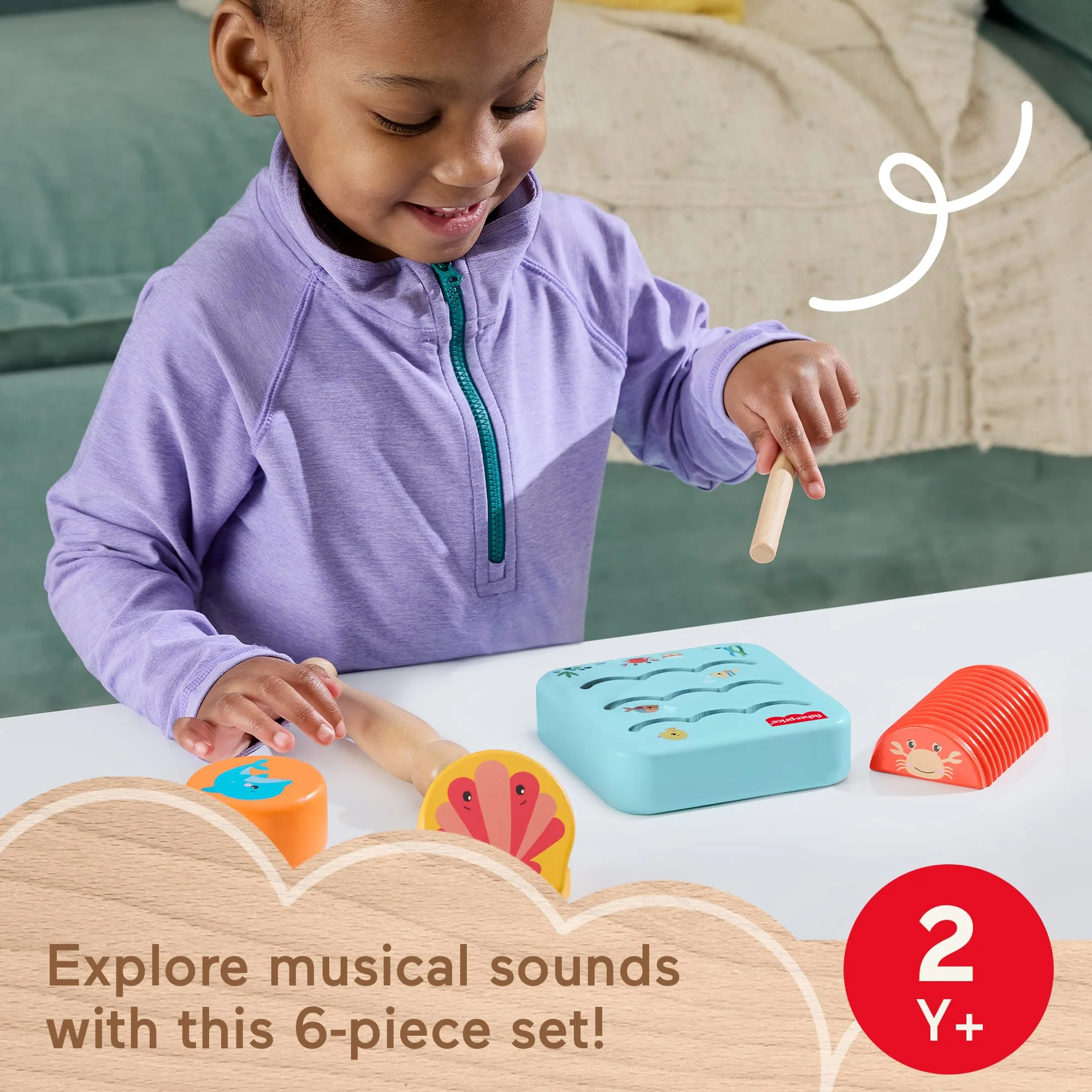 Fisher-Price Wooden Ocean Musical Gift Set For Toddlers & Kids, 6 Wood Pieces - Image 2