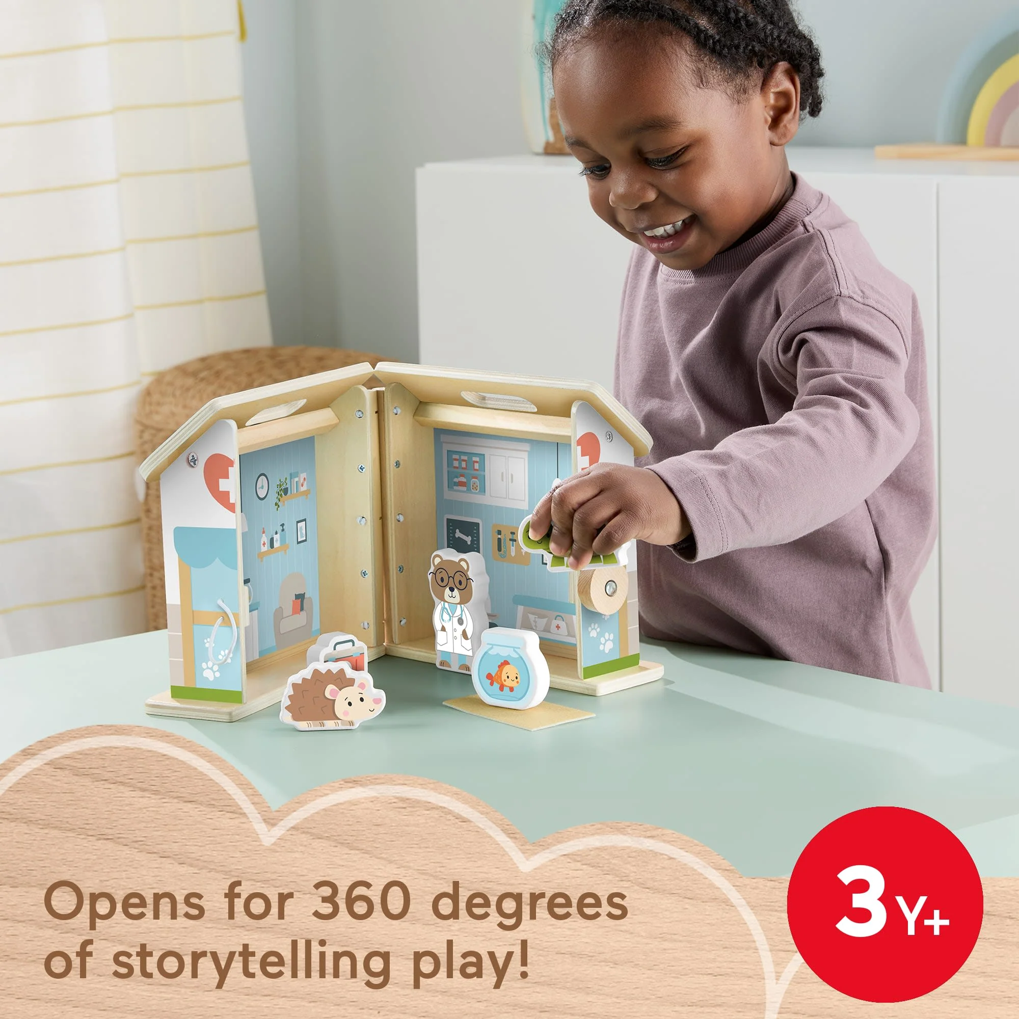 Fisher-Price Wooden On-The-Go Pet Animal Hospital With 6 Play Pieces For Preschool Kids - Image 2