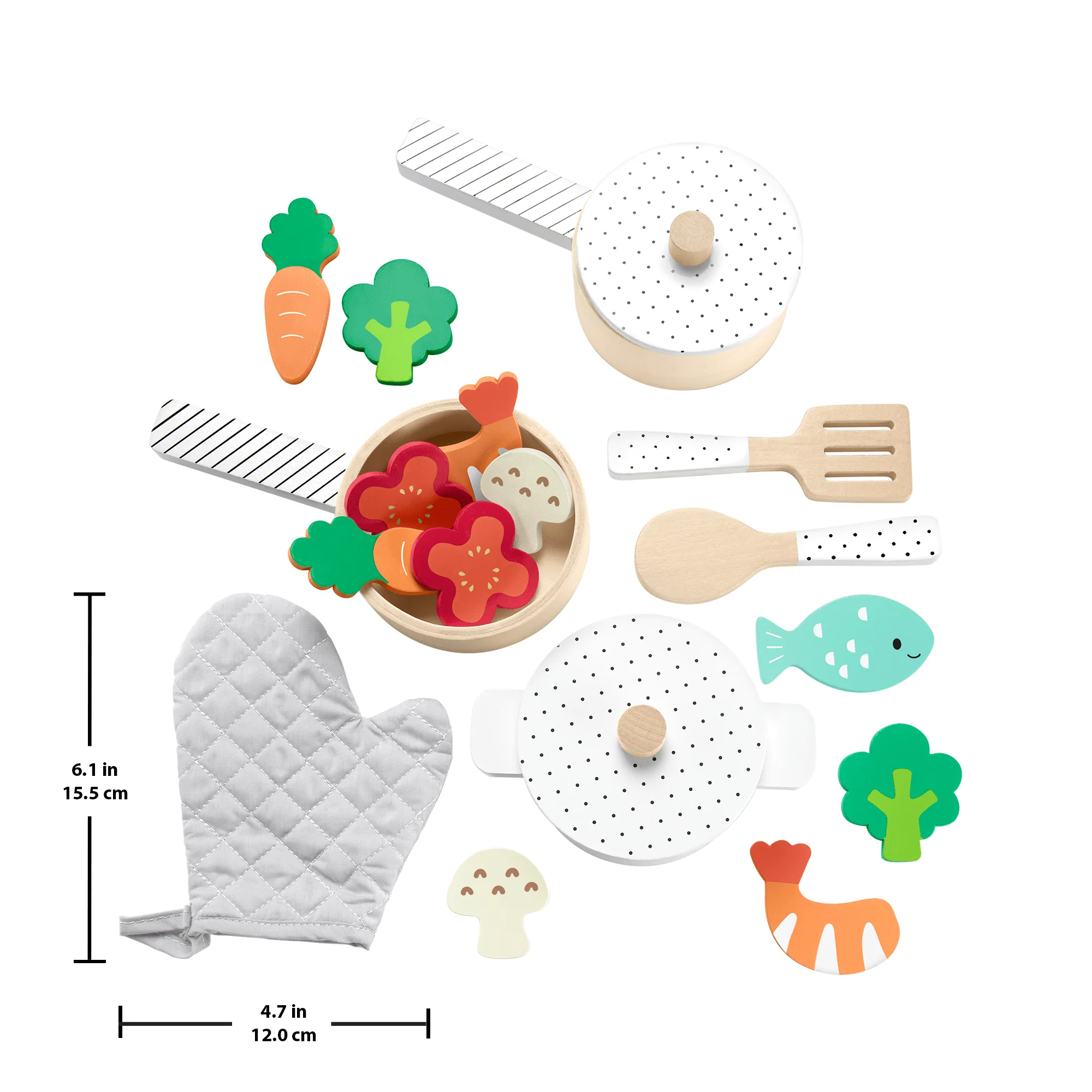 Fisher-Price Wooden Pots & Pans Set For Preschool Kitchen Pretend Play, 19 Wood Pieces - Image 6