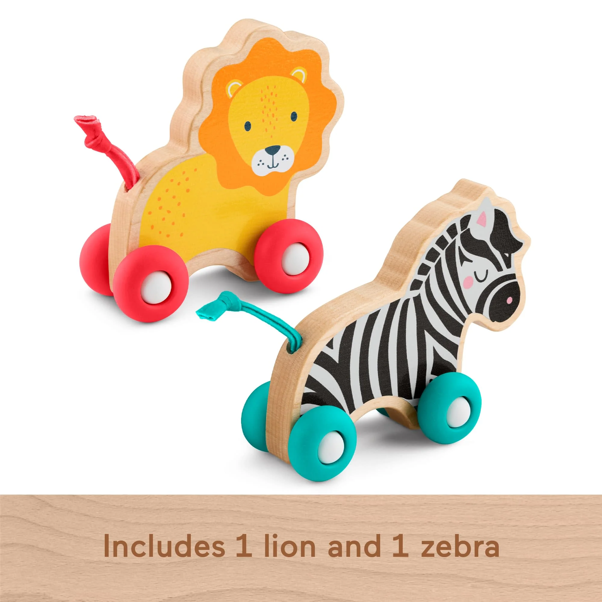 Fisher-Price Wooden Push Along Animals, Lion & Zebra Toy Vehicles For Baby Crawling Play - Image 4