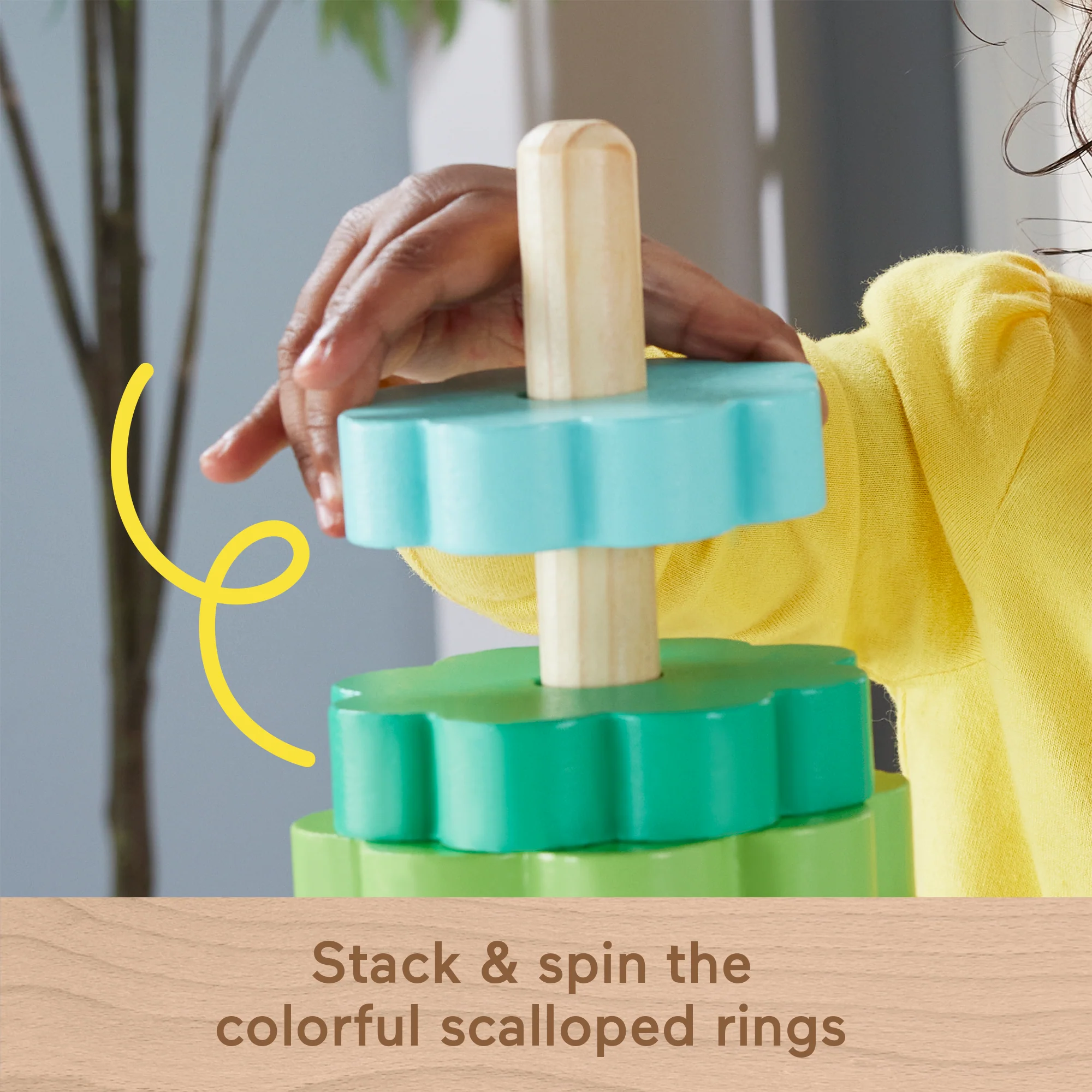 Fisher-Price Wooden Ring Stacker Toddler Fine Motor Toy, 10 Wood Pieces - Image 3