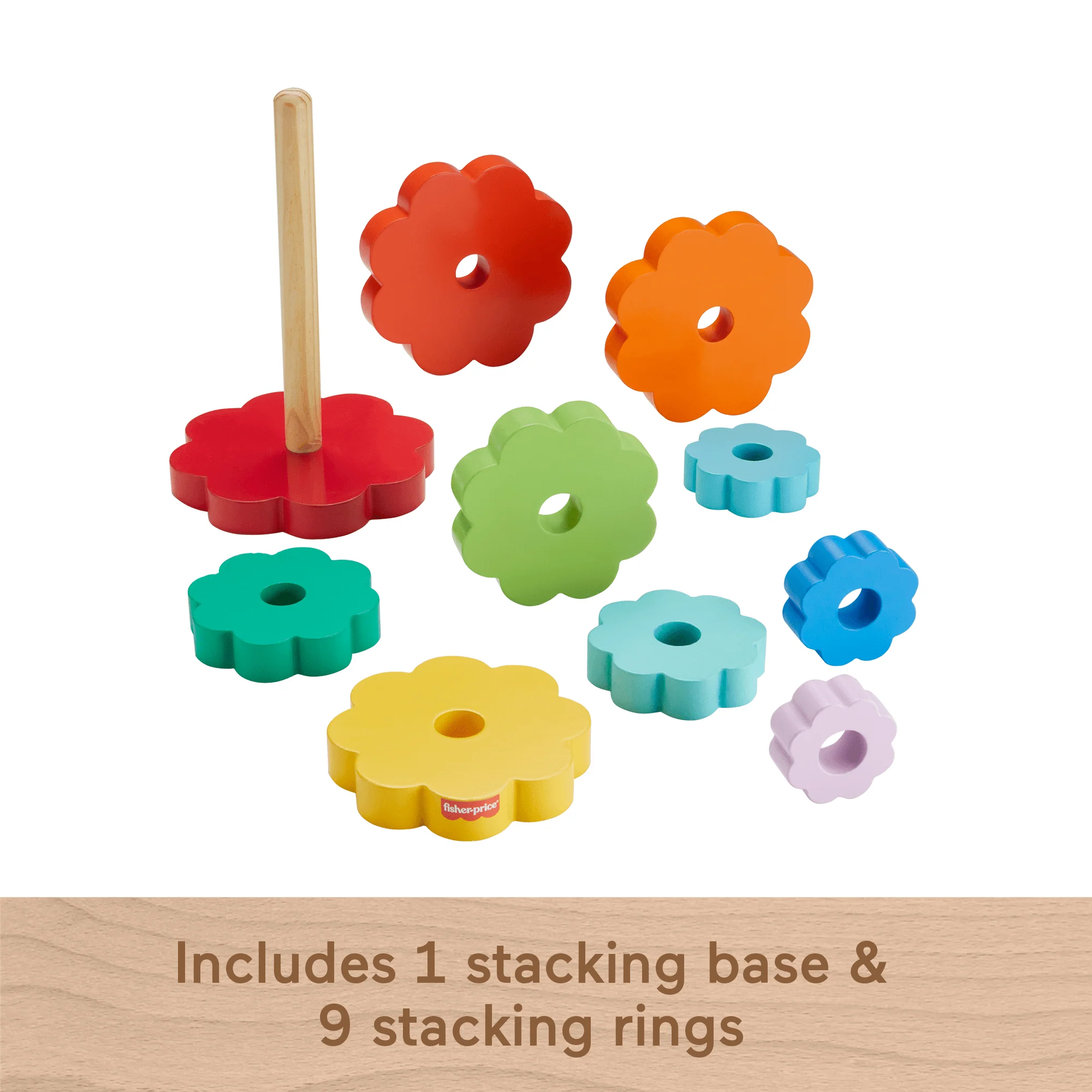Fisher-Price Wooden Ring Stacker Toddler Fine Motor Toy, 10 Wood Pieces - Image 5