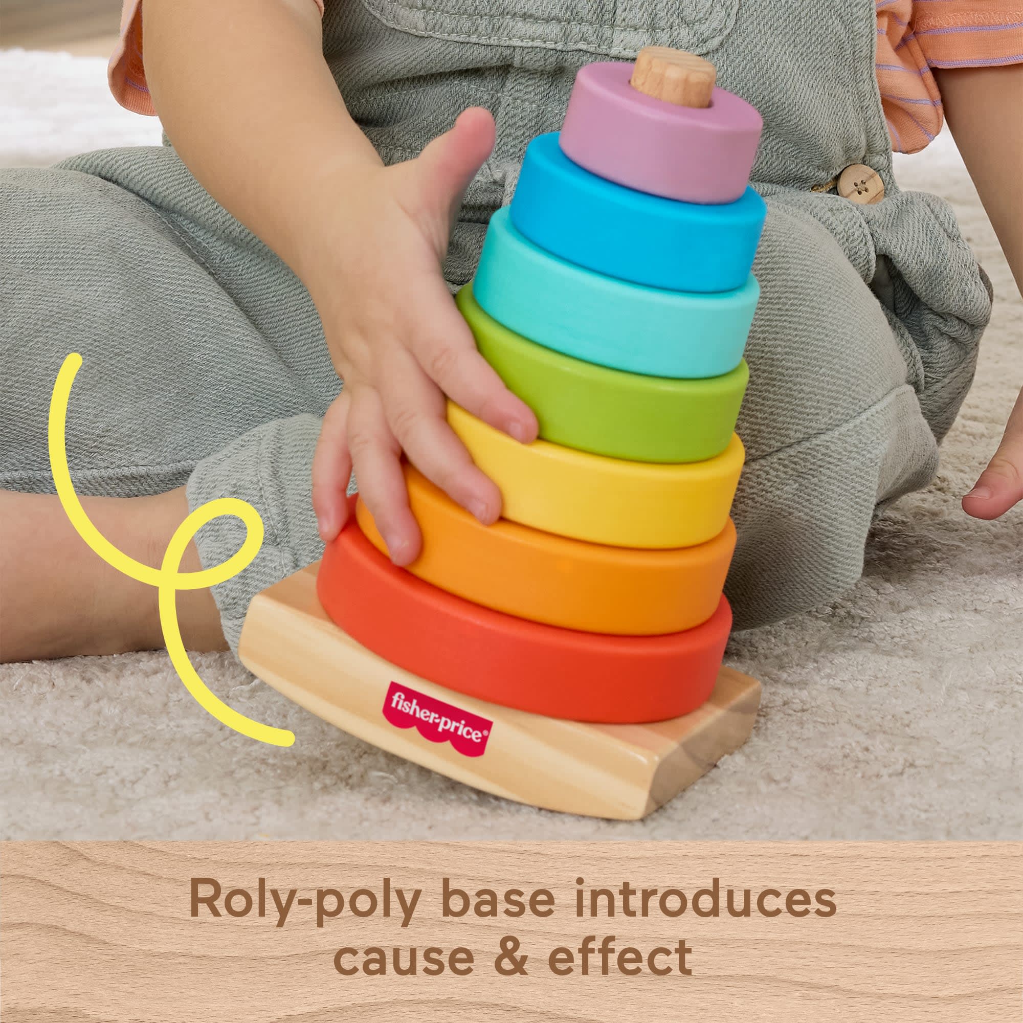 Fisher-Price Wooden Rock-A-Stack, Toddler Ring-Stacking Activity Toy With 8 Wood Pieces - Image 4