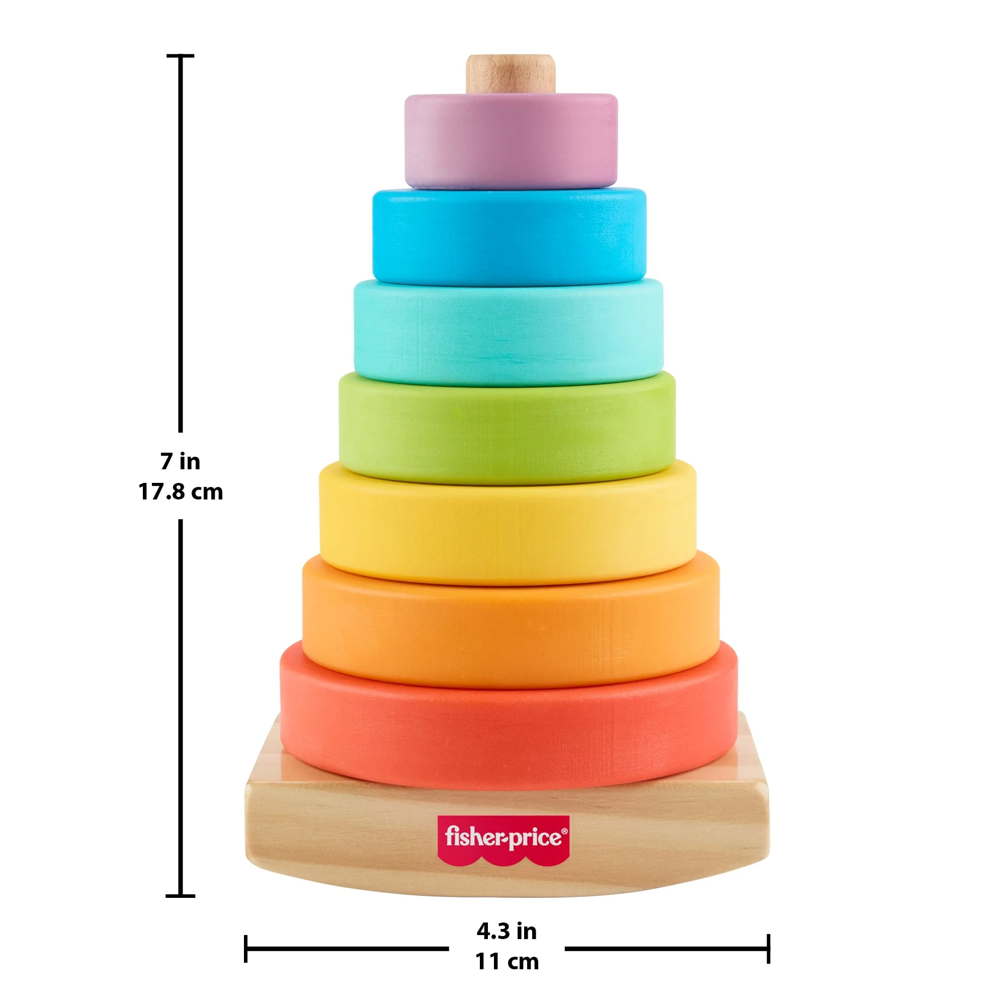 Fisher-Price Wooden Rock-A-Stack, Toddler Ring-Stacking Activity Toy With 8 Wood Pieces - Image 6