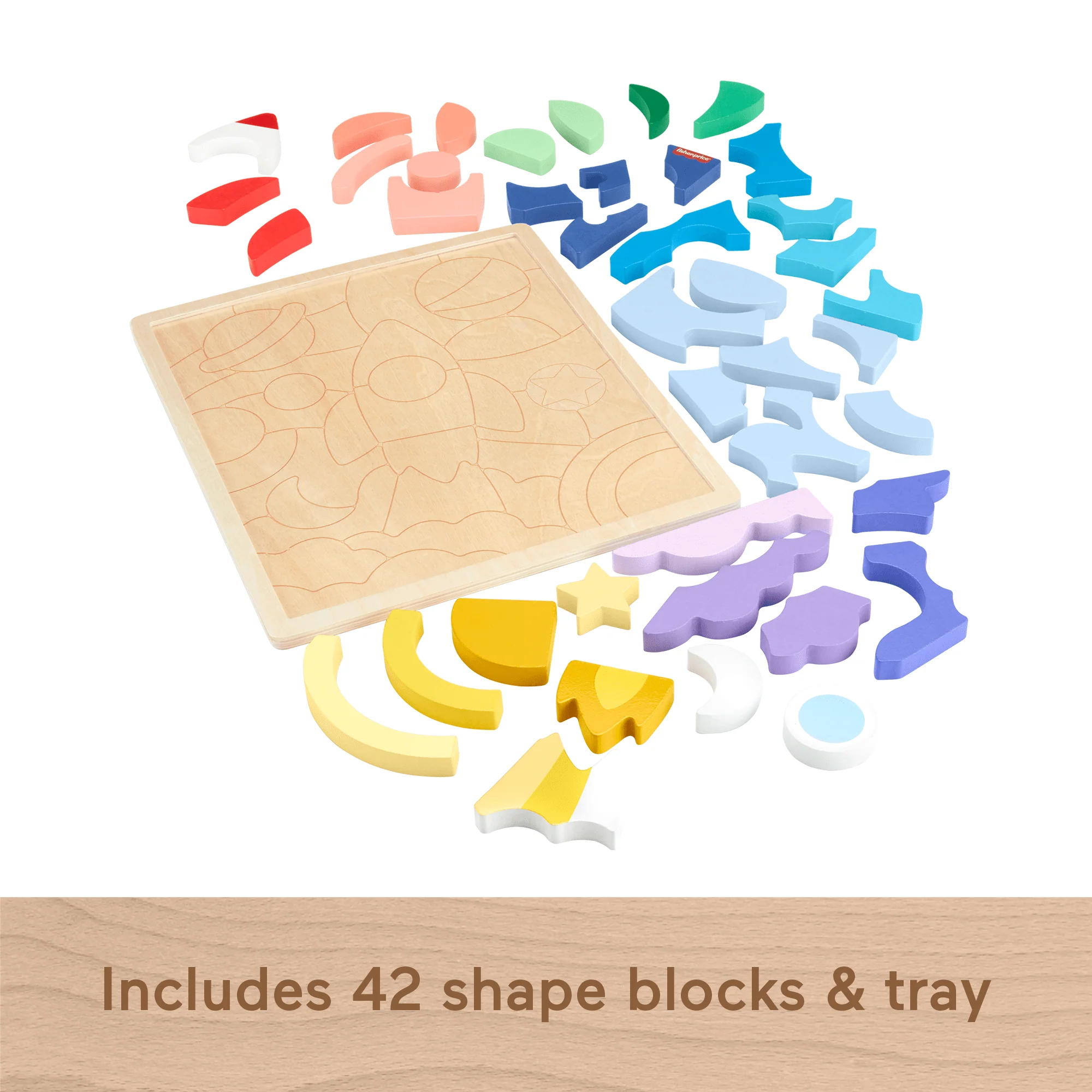 Fisher-Price Wooden Space Blocks Puzzle For Preschool Kids, 42 Wood Pieces - Image 5