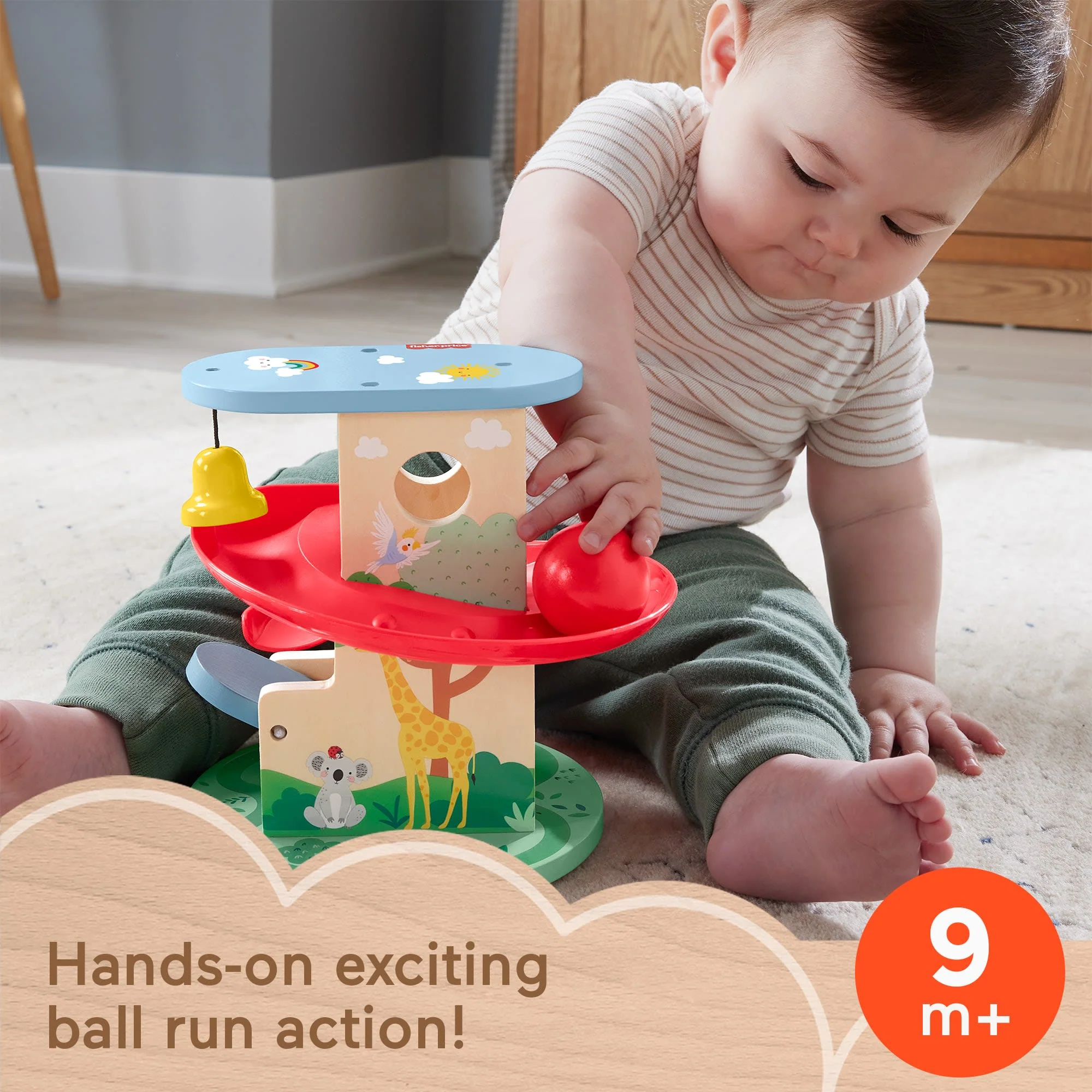 Fisher-Price Wooden Treehouse Ball Run Baby & Toddler Toy, 2 Wood Pieces - Image 2
