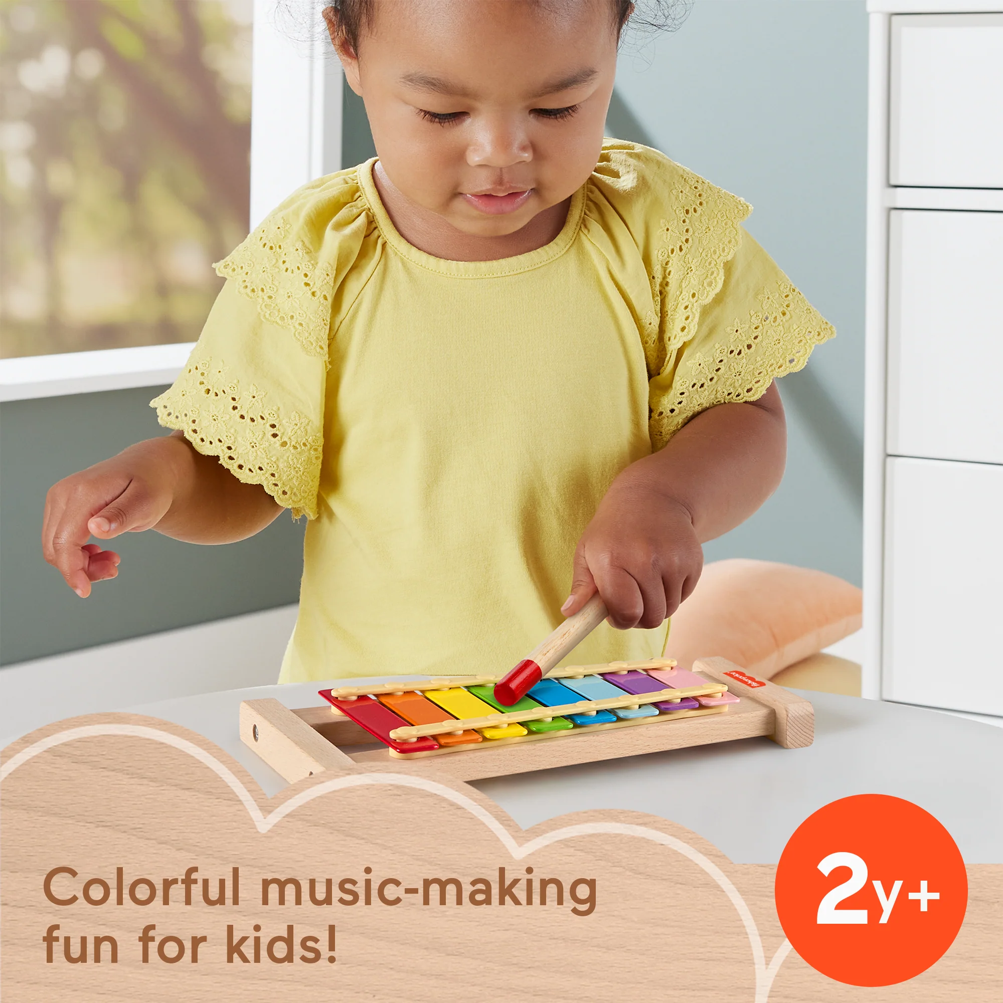 Fisher-Price Wooden Xylophone, Musical instrument Toy For Toddlers, 2 Wood Pieces - Image 2