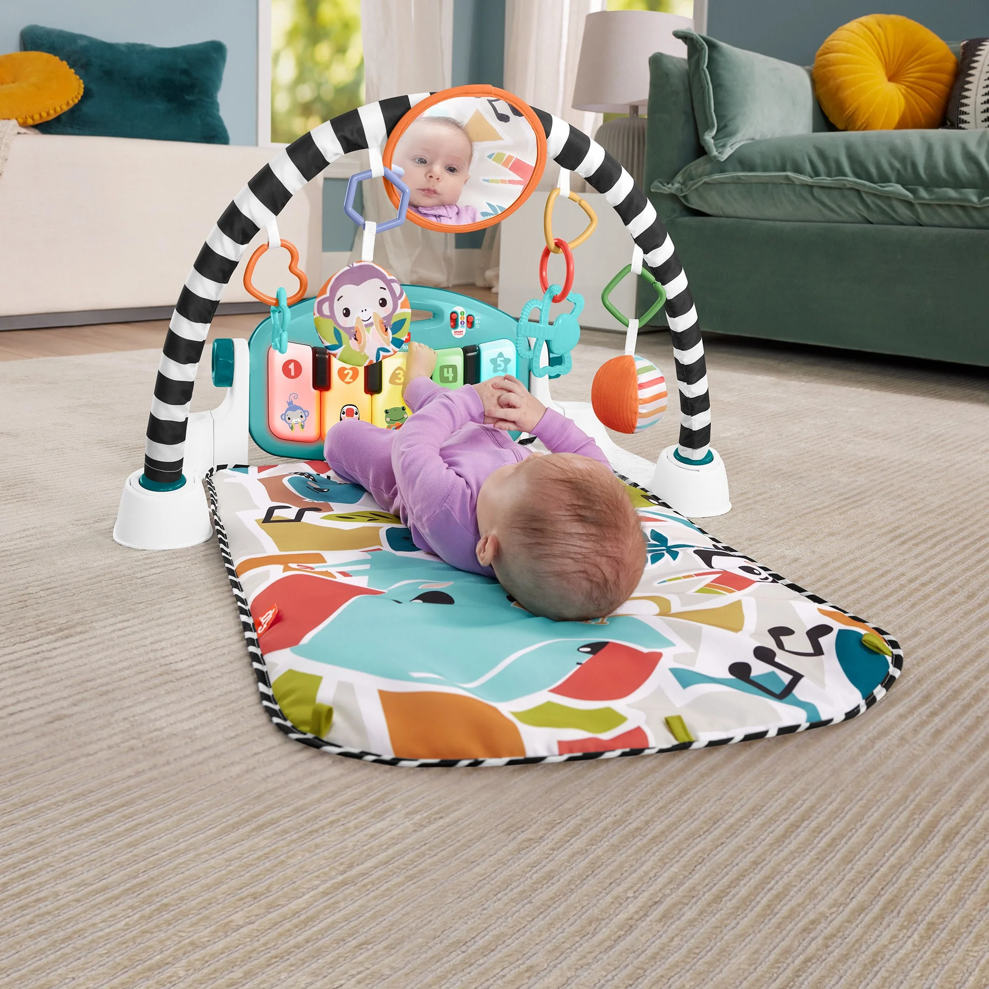 Fisher-Price  Tapis Piano Lumières et Apprentissage, Pour Bébé, Bleu - Image 2
