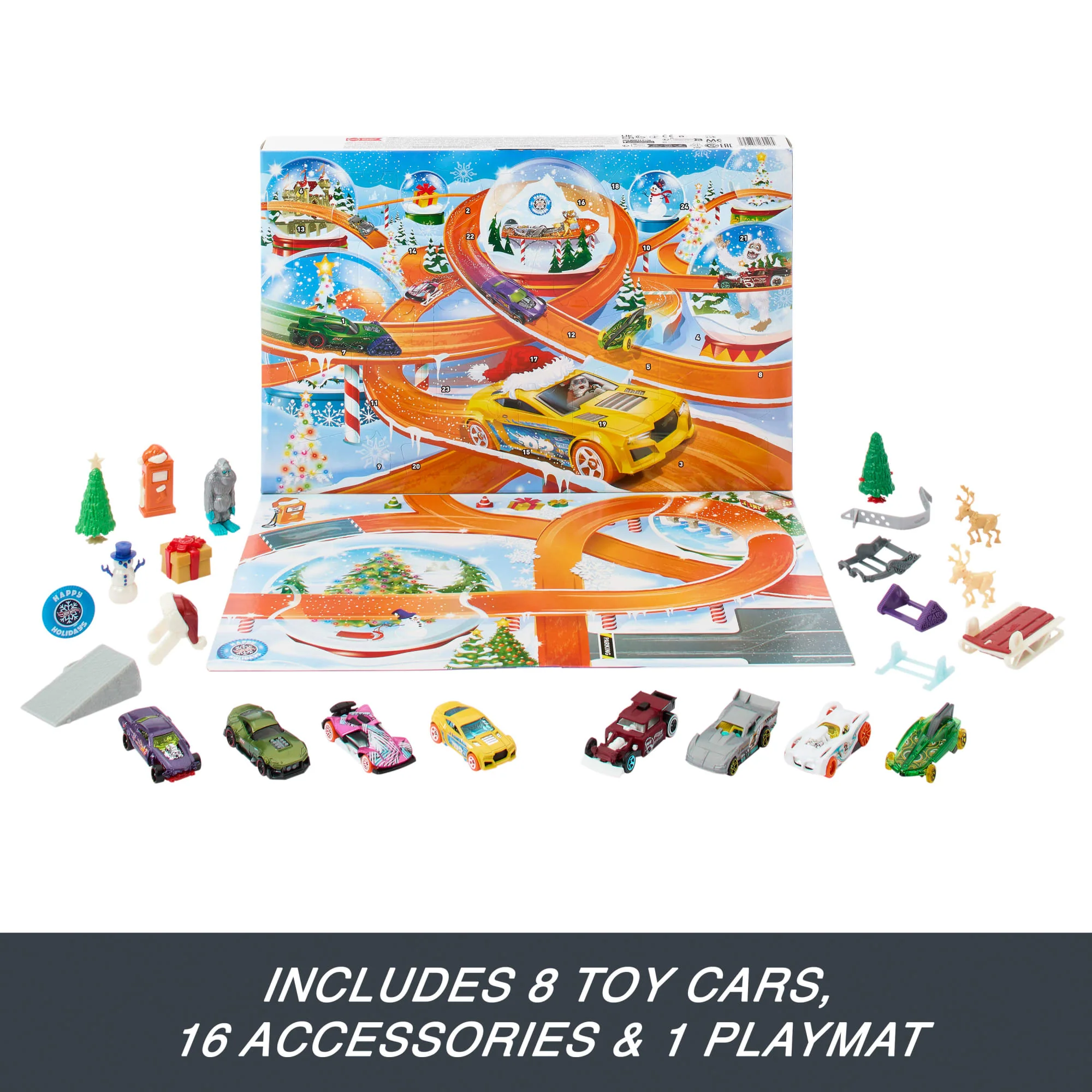 Hot Wheels Advent Calendar 2024, 8 Hot Wheels Toy Cars And 16 Accessories (24 Total Components) - Image 4