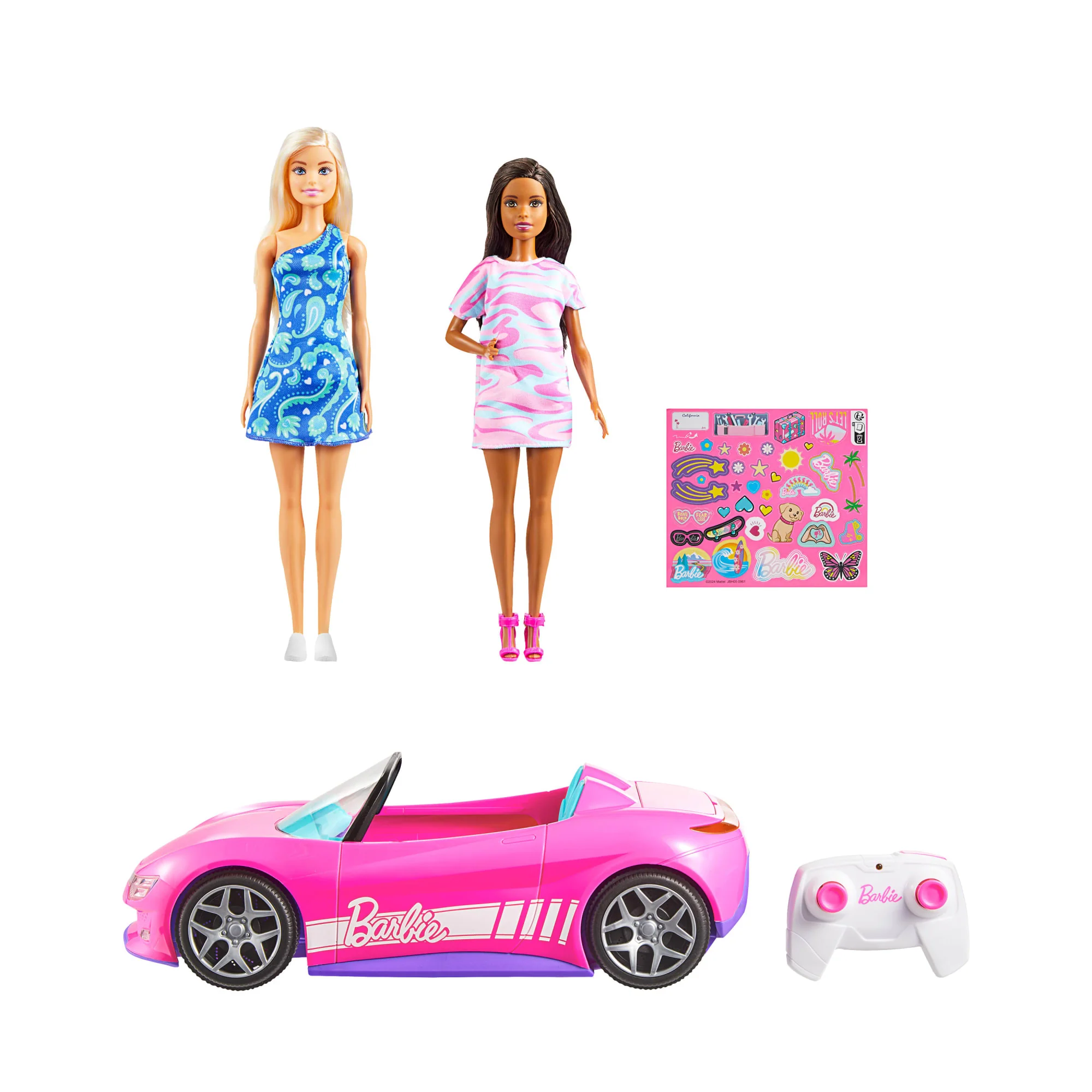 Hot Wheels RC Barbie Convertible & 2 Barbie Dolls, Battery-Powered Remote-Control Toy Car