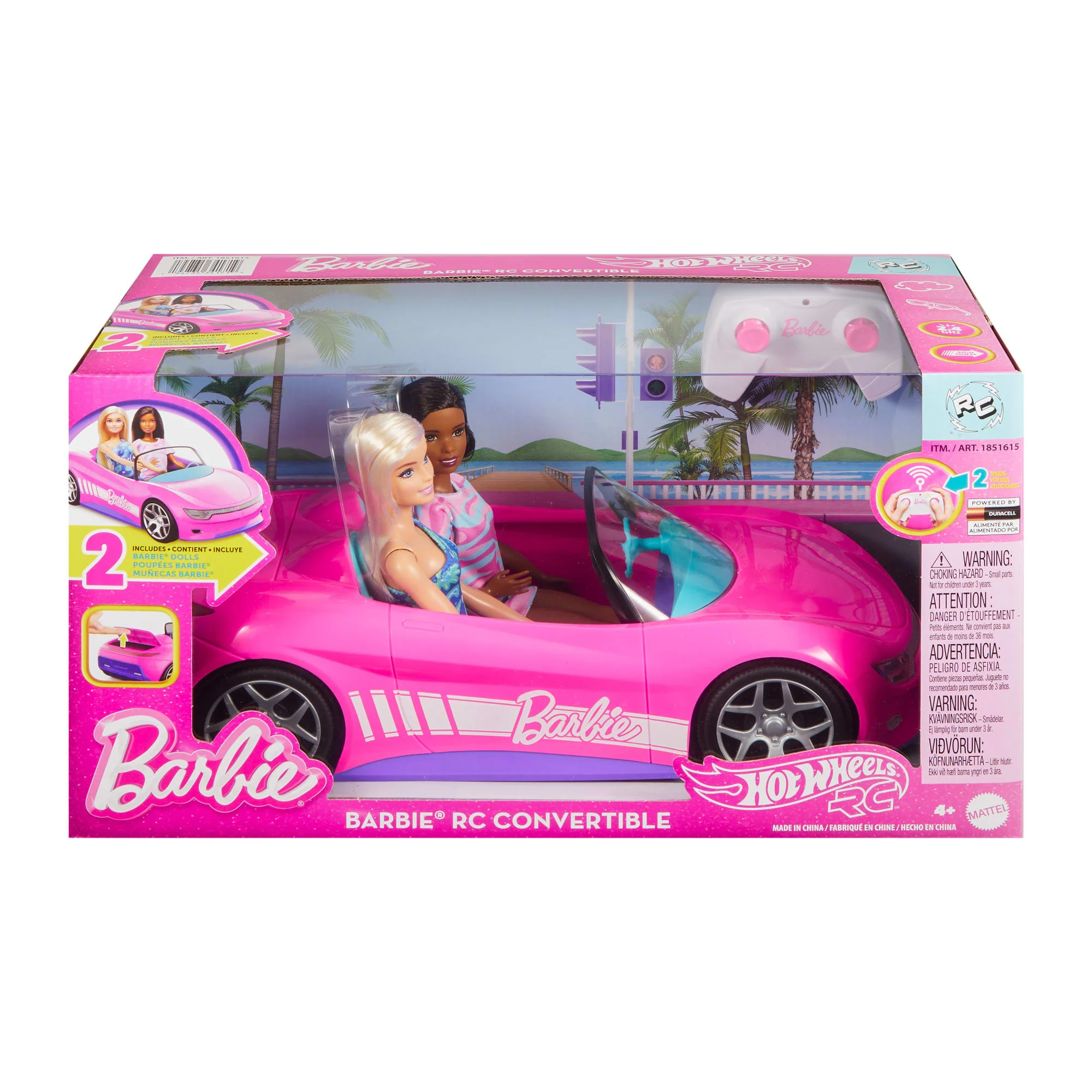 Hot Wheels RC Barbie Convertible & 2 Barbie Dolls, Battery-Powered Remote-Control Toy Car - Image 6
