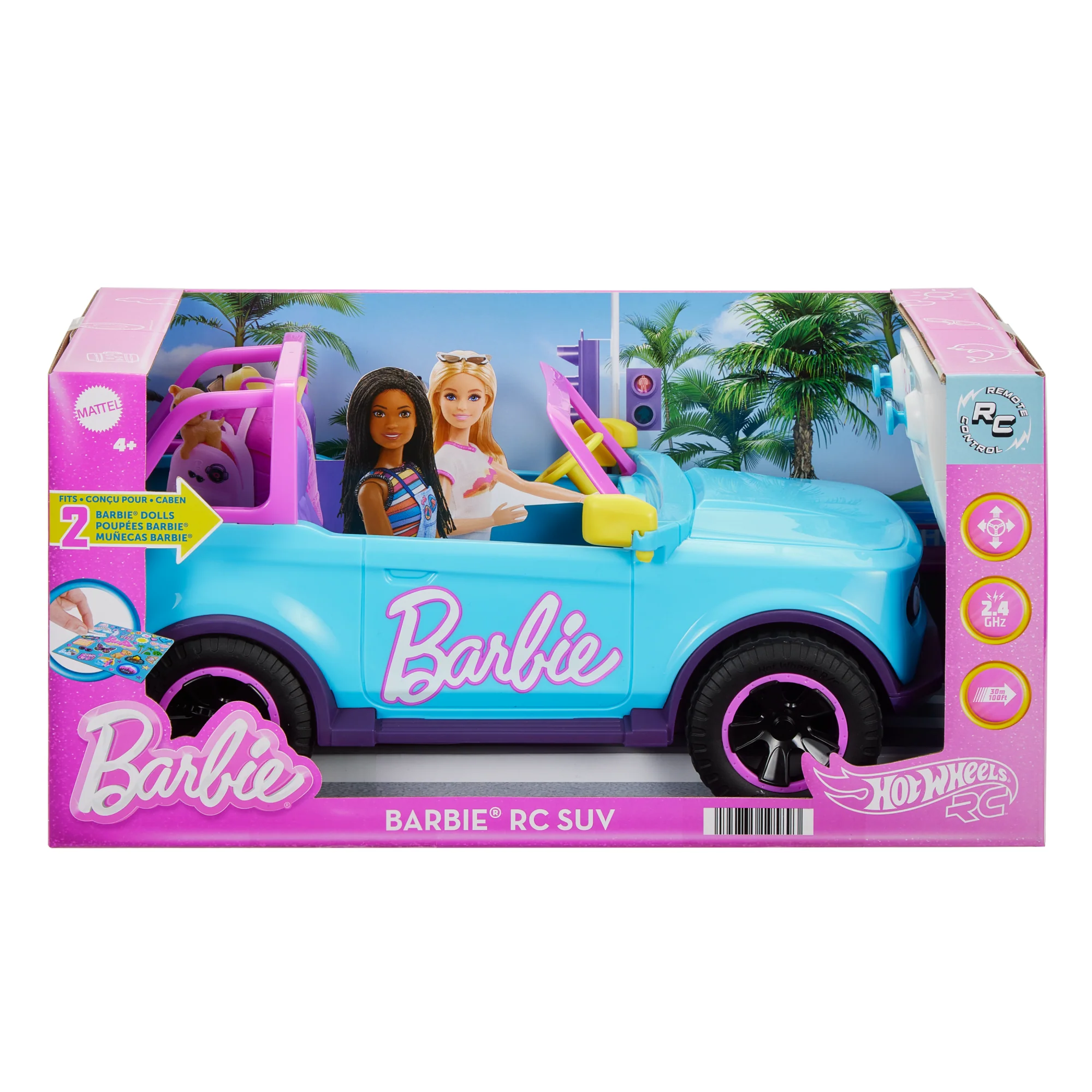 Hot Wheels Barbie RC Suv & Stickers, Battery-Powered Toy Truck, Fits 2 Barbie Dolls - Image 6
