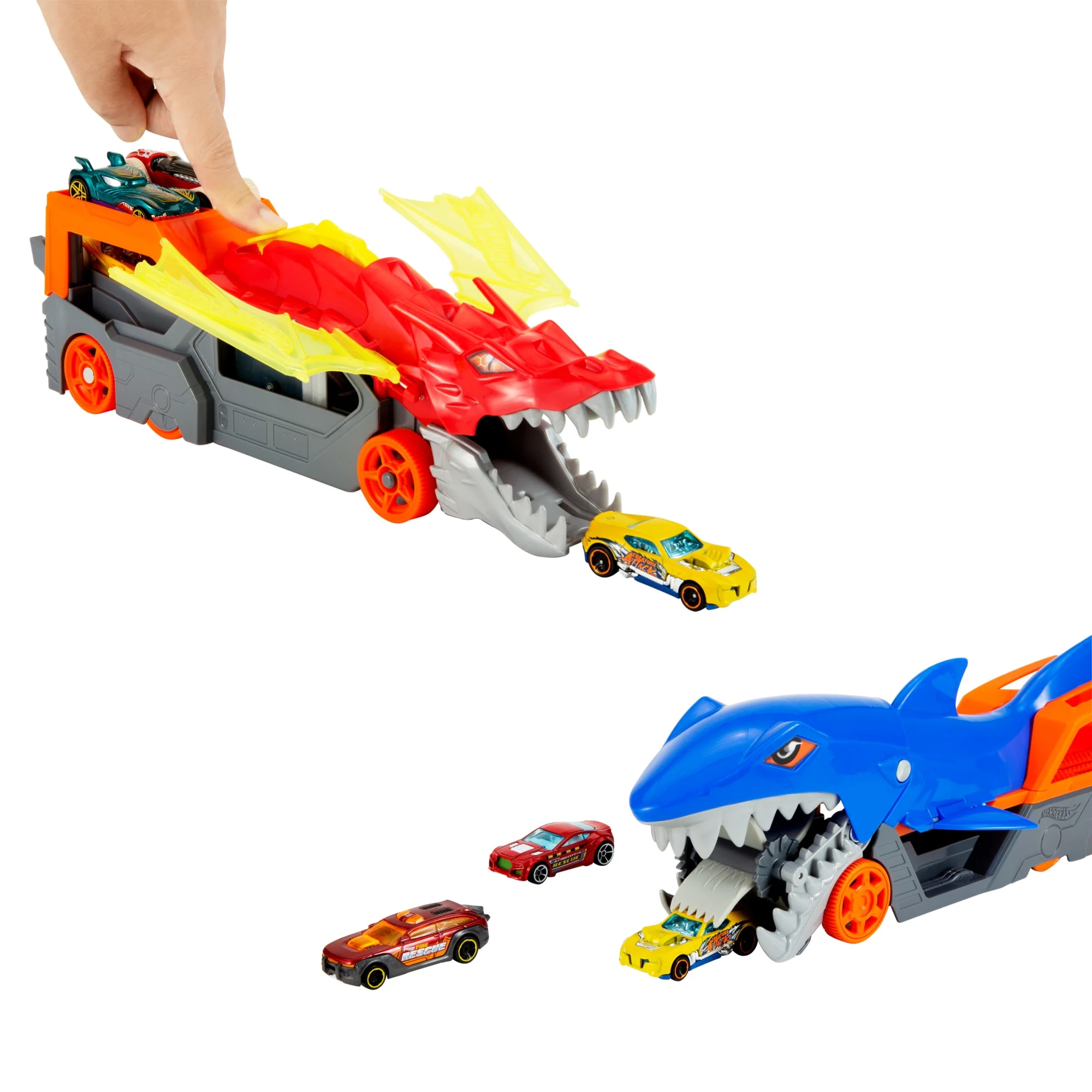 Hot Wheels City Battling Creature Transports Vehicle & 10 Die-Cast Toy Cars - Image 2