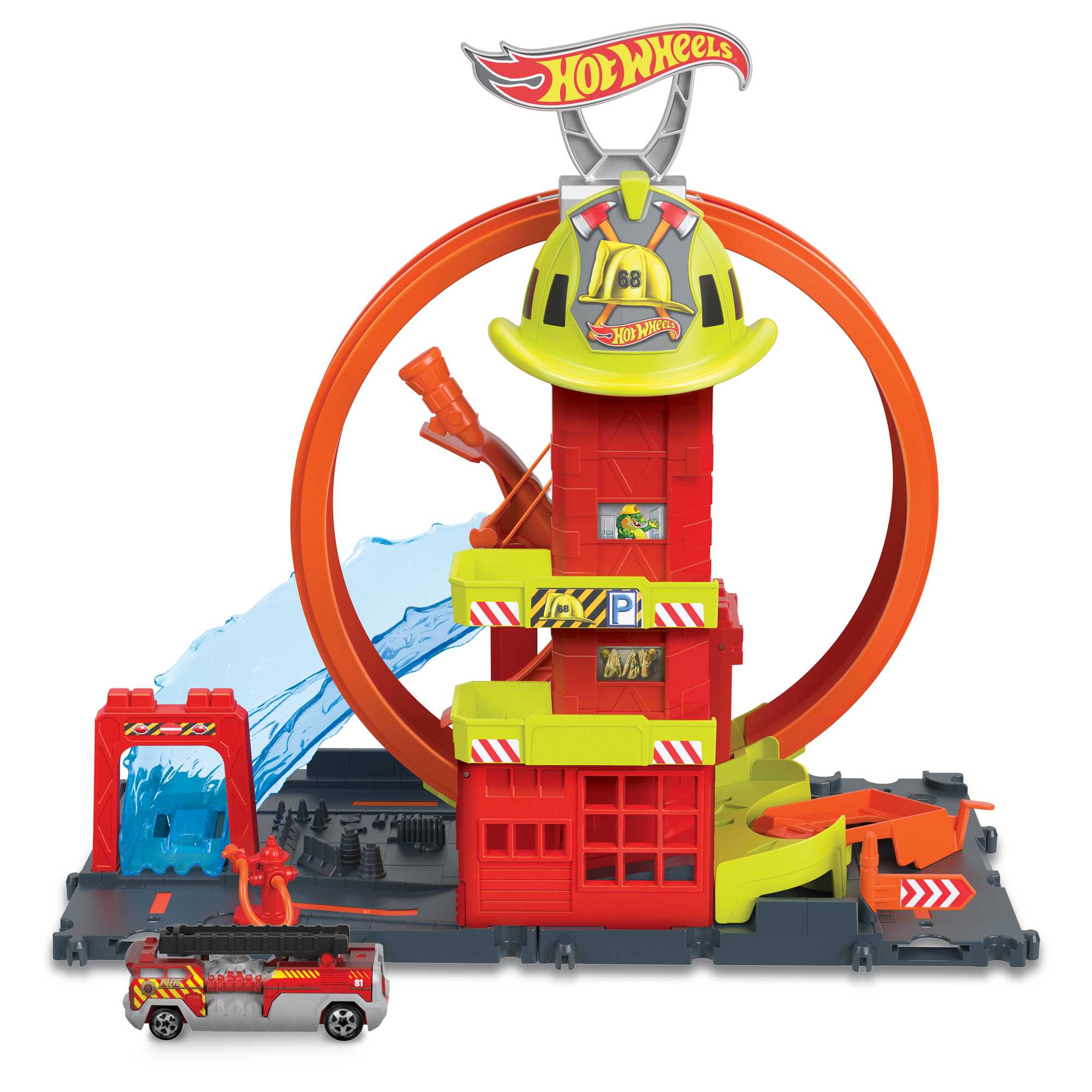 Hot Wheels City Super Loop Fire Station Playset, Track Set With 1 Toy Car