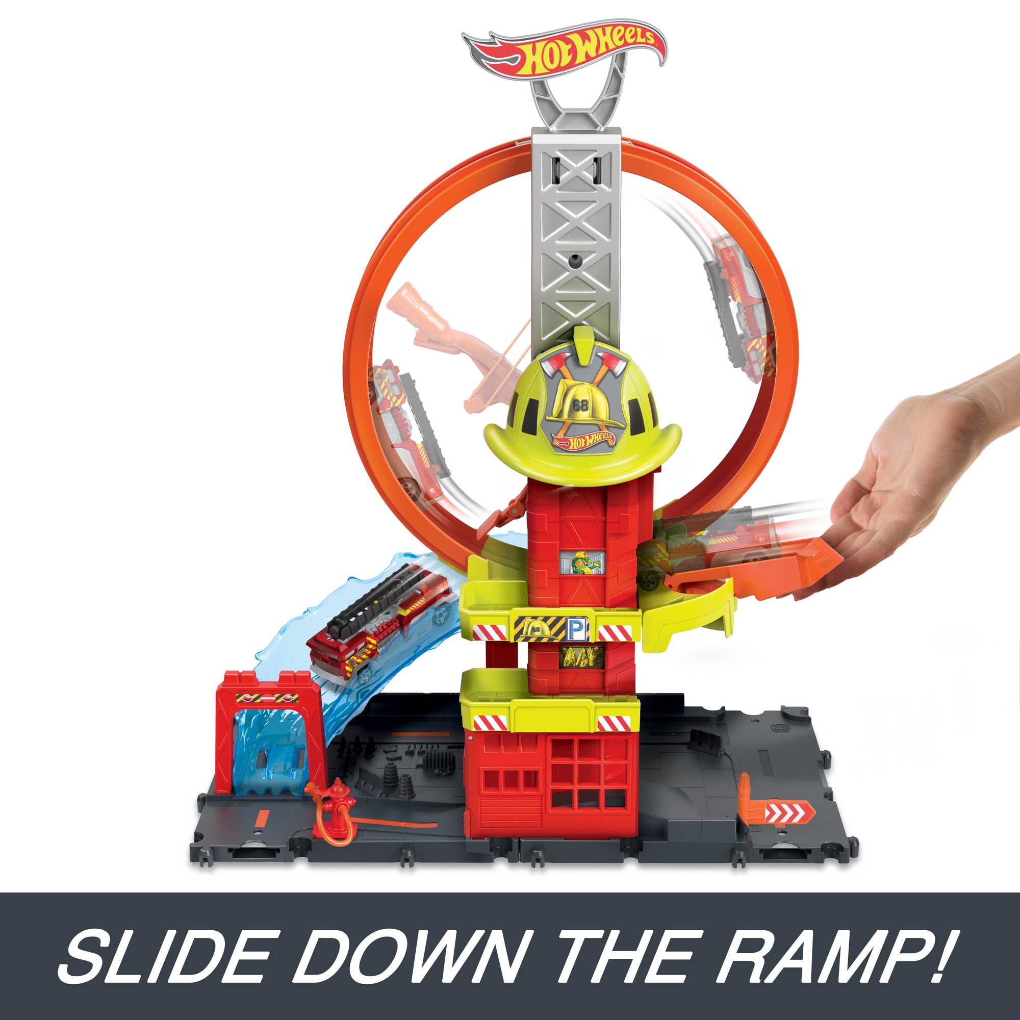 Hot Wheels City Super Loop Fire Station Playset, Track Set With 1 Toy Car - Image 5