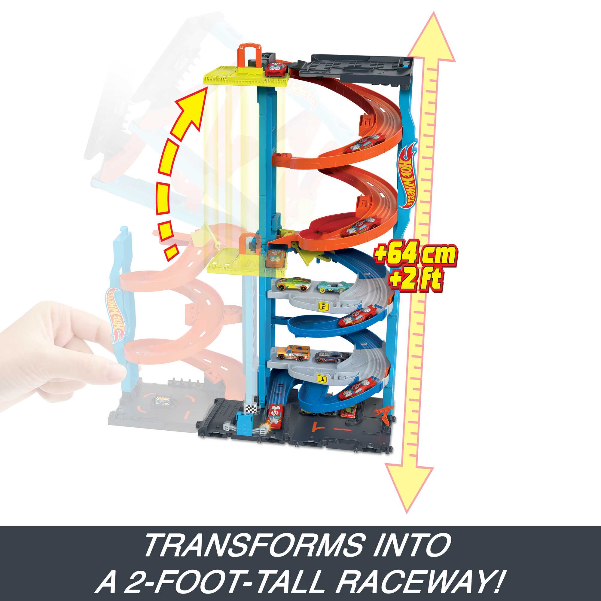 Hot Wheels City Track Set With 1 Toy Car, Transforming Race Tower Playset - Image 4