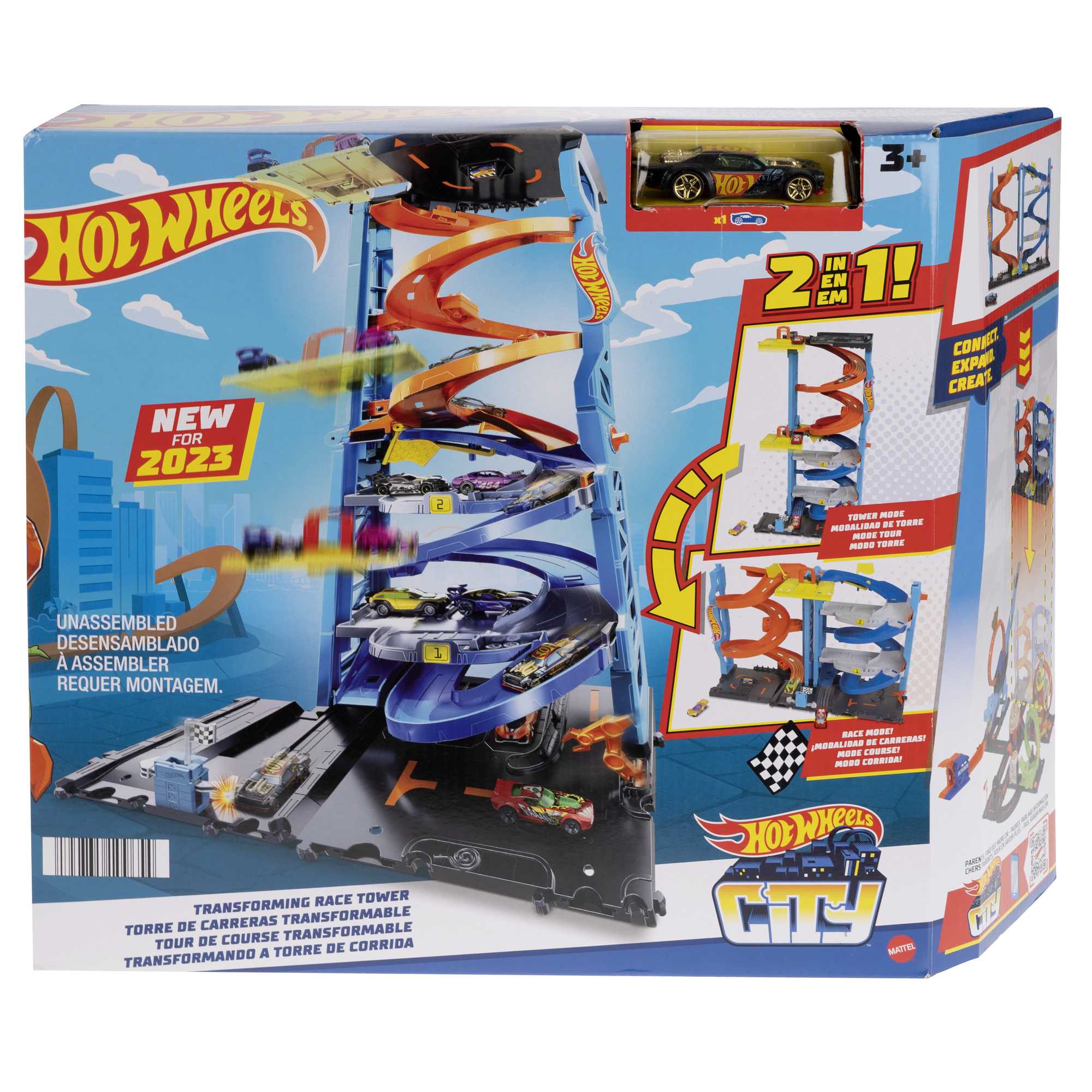 Hot Wheels City Track Set With 1 Toy Car, Transforming Race Tower Playset - Image 6