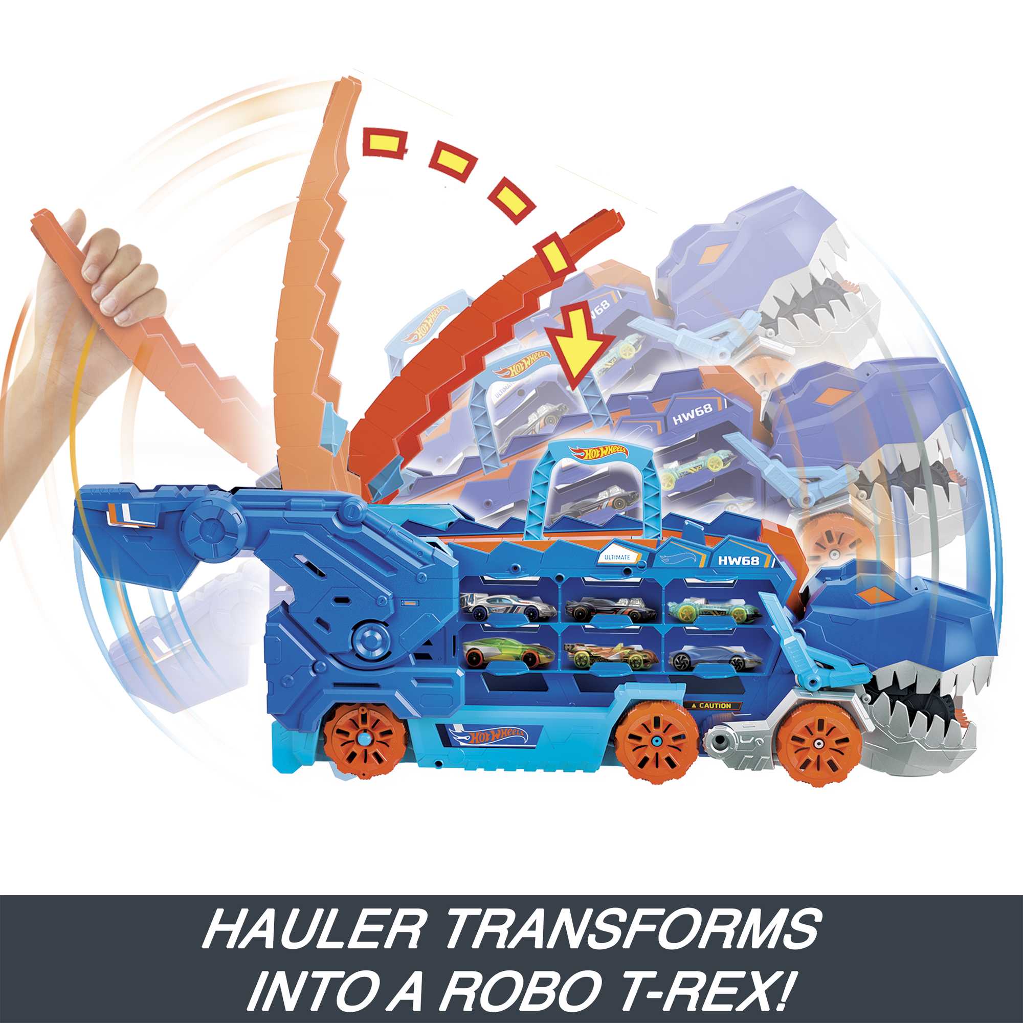 Hot Wheels City Ultimate T-Rex Transporter, Hauler Transforms into A Dino, Featured in “Let's Race” - Image 4