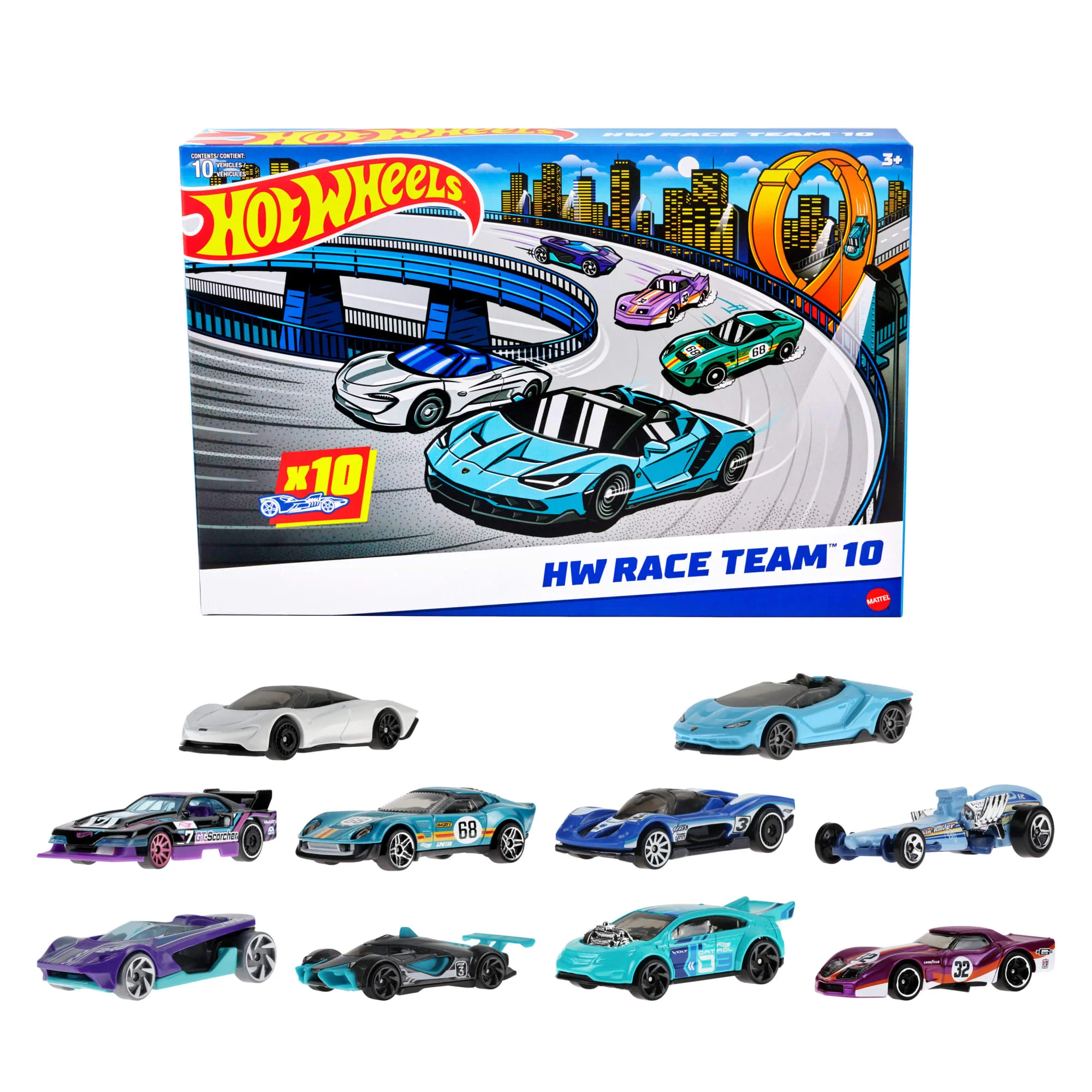 Hot Wheels-Coffret de 10 Voitures de Course