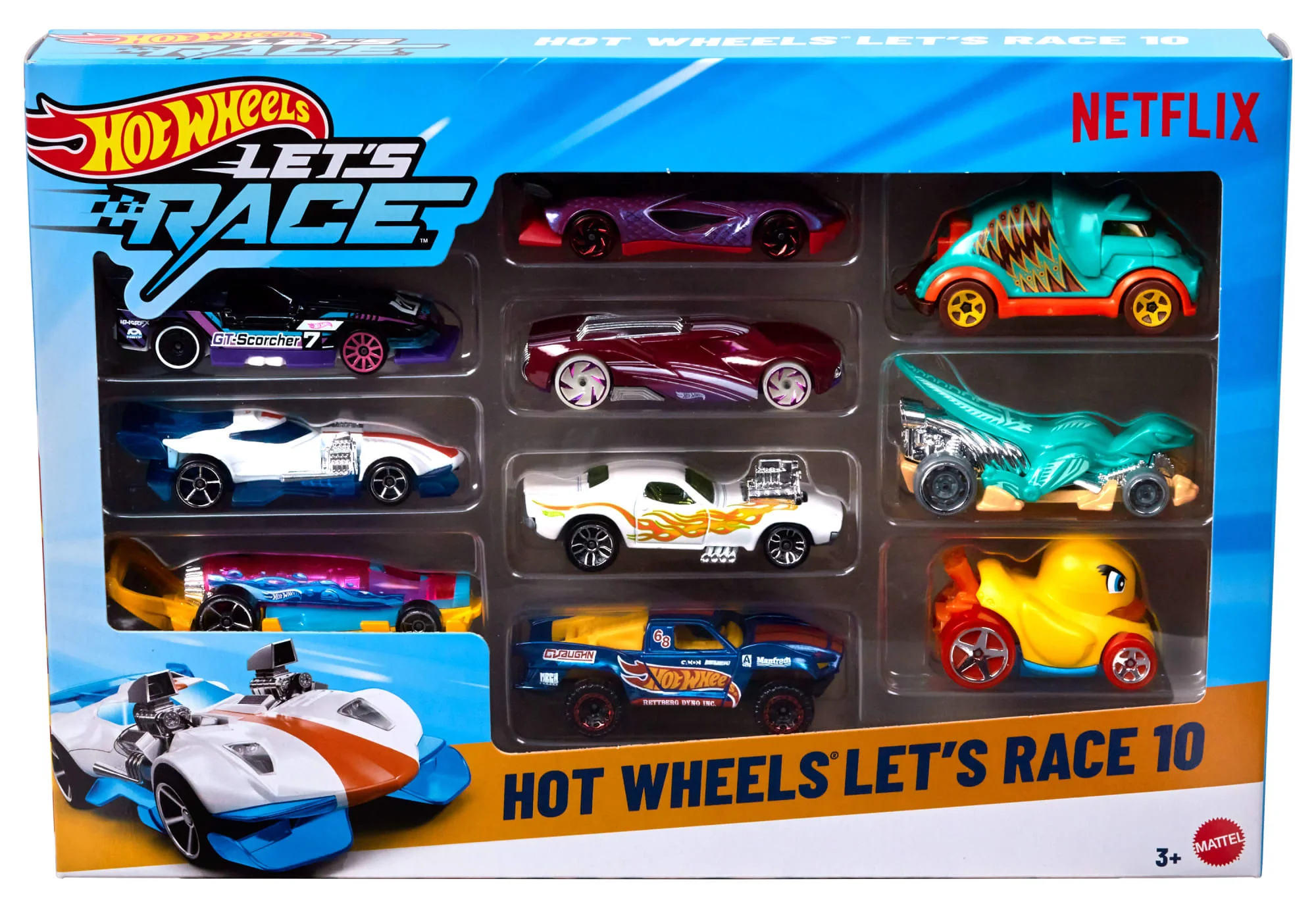 Hot Wheels Diecast Vehículo de Juguete Let's Race Paquete de 10 Autos Sorpresa