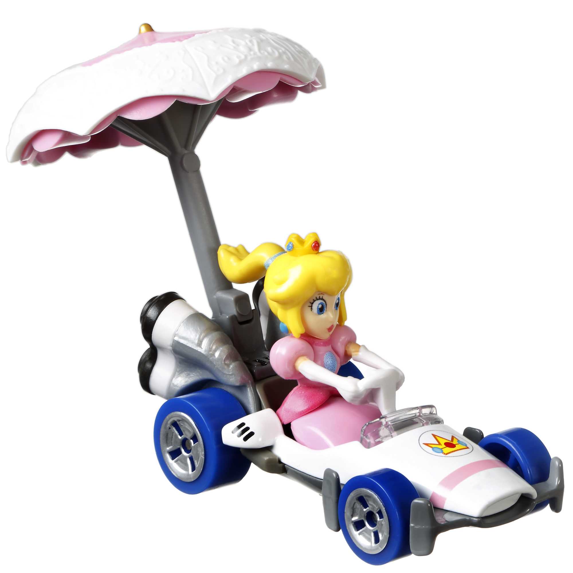 Hot Wheels Mario Kart Vehículo de Juguete Princesa Peach B-Dasher con Peach Parasol