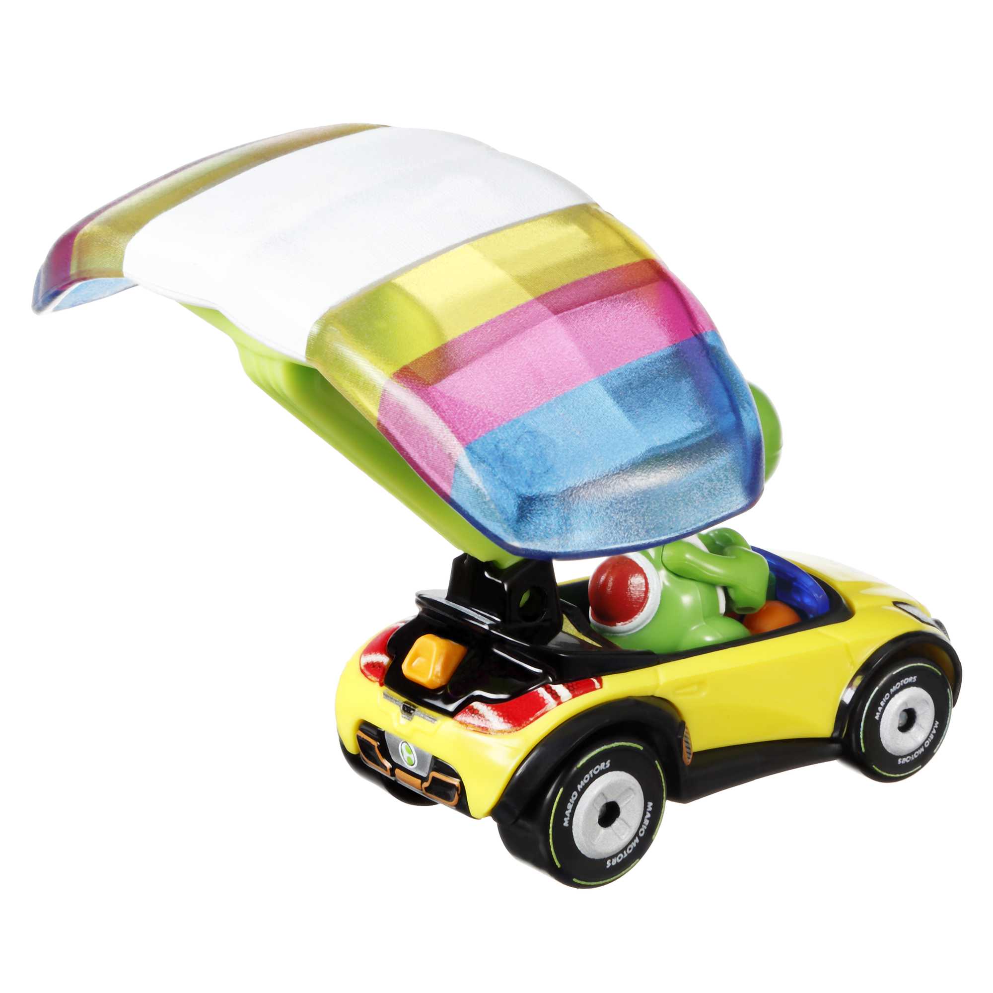 Hot Wheels Mario Kart Vehículo de Juguete Yoshi Sports Coupe con Paracaídas - Image 3