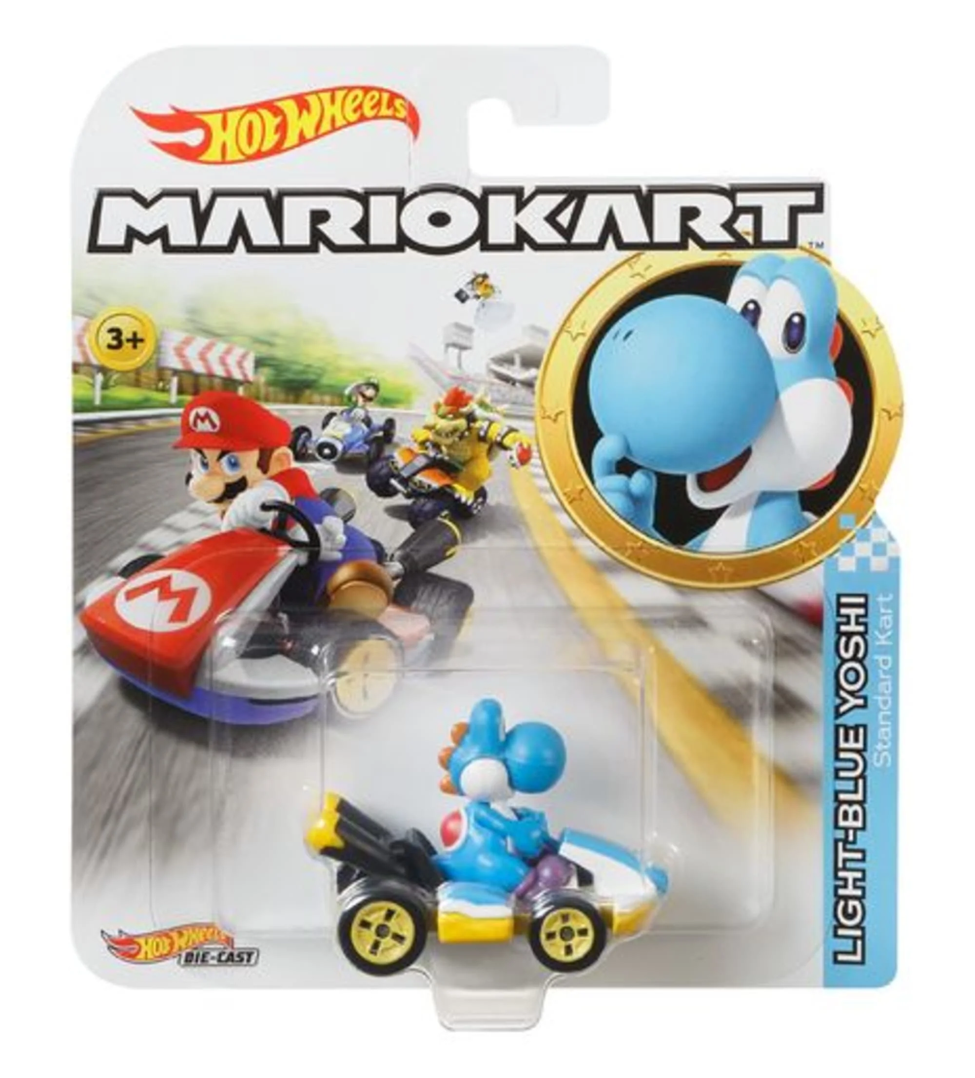 Hot Wheels Mario Kart Veículo de Brinquedo Kart Padrão Yoshi Azul Claro - Image 6