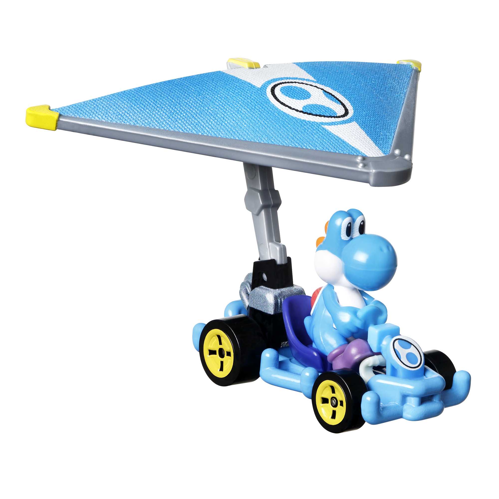 Hot Wheels Mario Kart Veículo de Brinquedo Yoshi Azul Claro Pipe Frame com Super Glider - Image 2