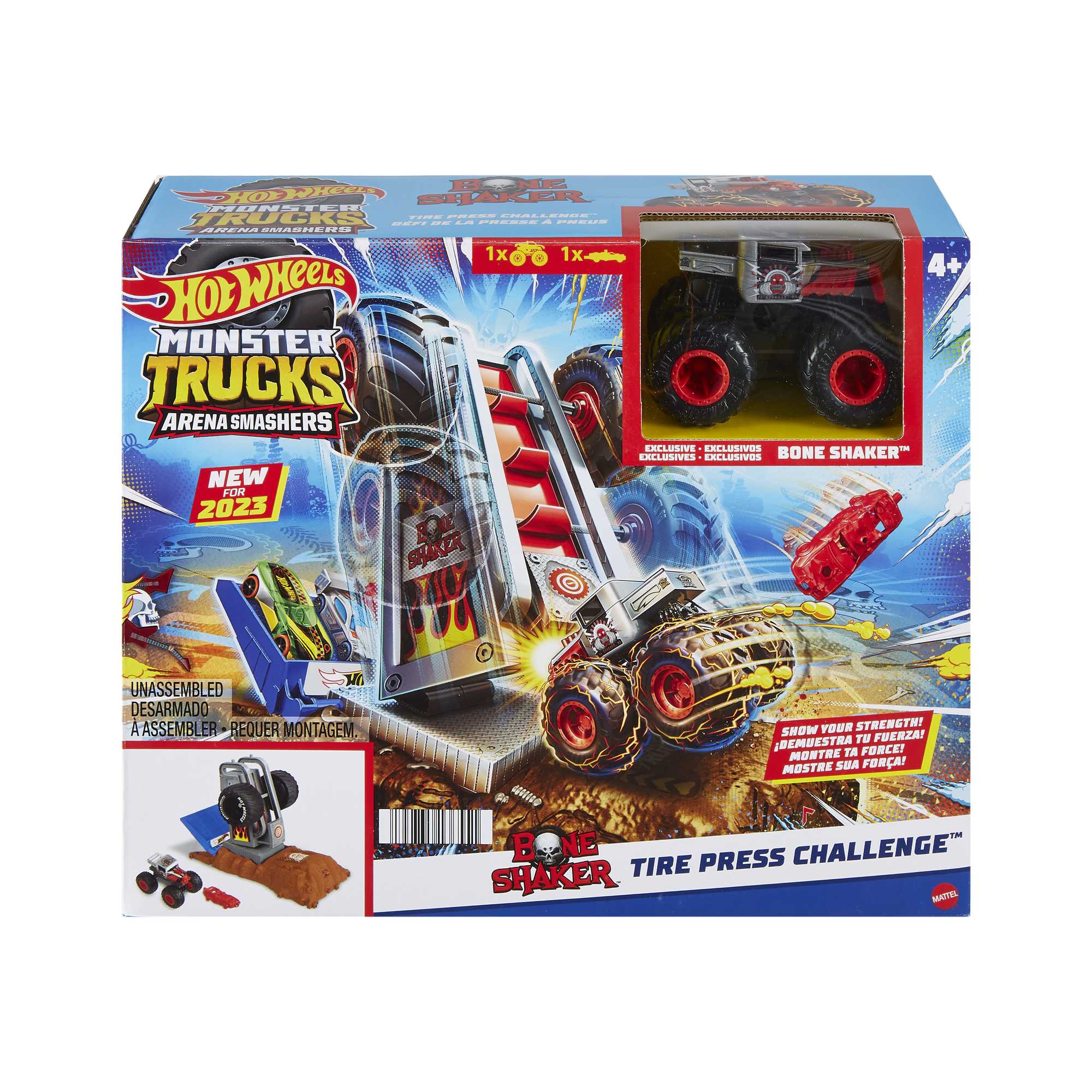 Hot Wheels Monster Trucks Arena Smashers Bone Shaker Tire Press Challenge Playset - Image 6