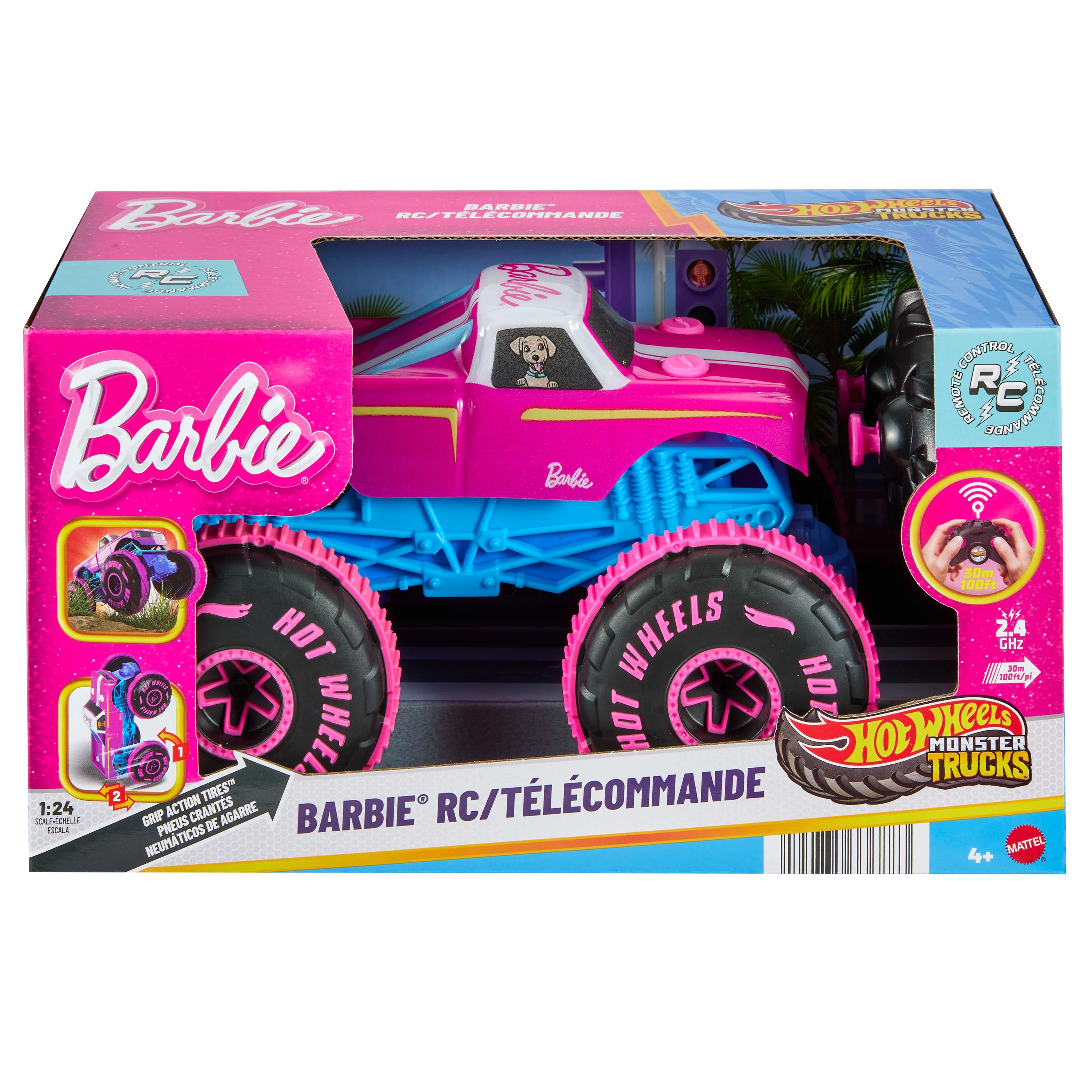 Hot Wheels Monster Trucks 1:24 Scale Barbie RC Toy Vehicle, Battery-Powered Remote-Control Truck - Image 5