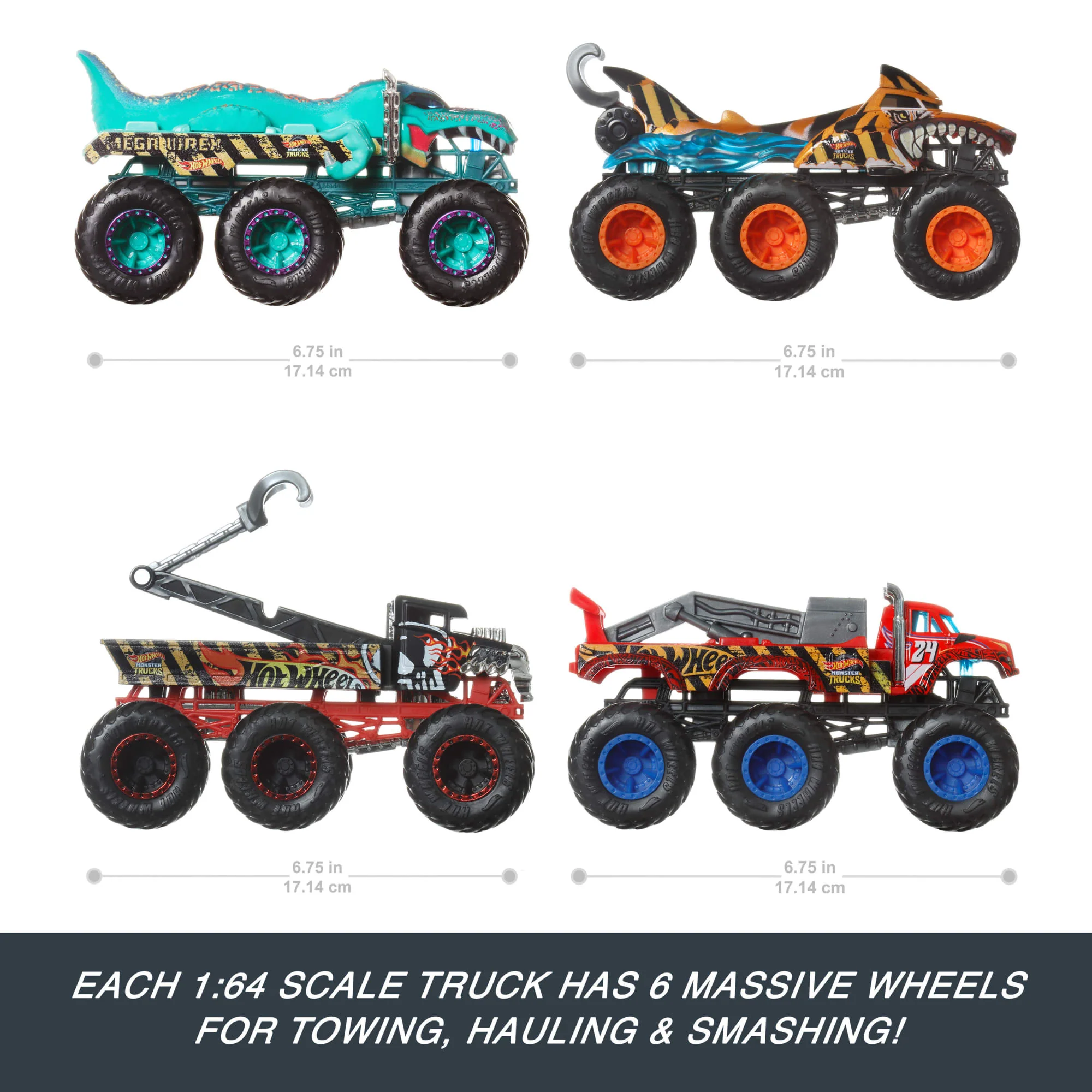 Hot Wheels Monster Trucks Big Rigs, 1:64 Scale Die-Cast Toy Truck With 6 Wheels - Image 3