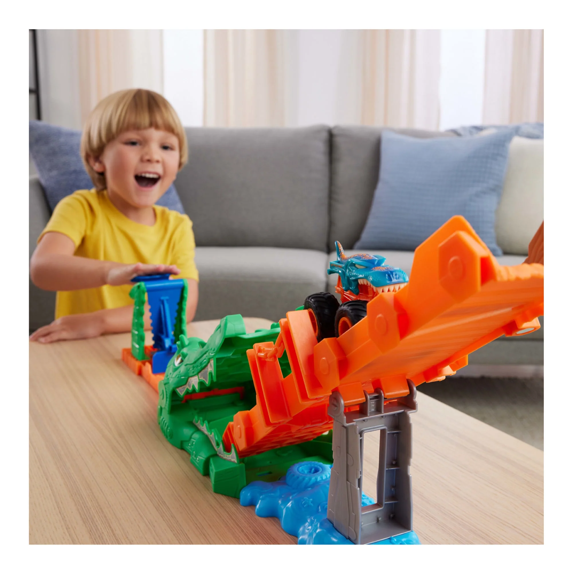 Hot Wheels Monster Trucks Crocodile Crash Challenge Playset & 1:64 Scale MEGA-Wrex Toy Vehicle - Image 2