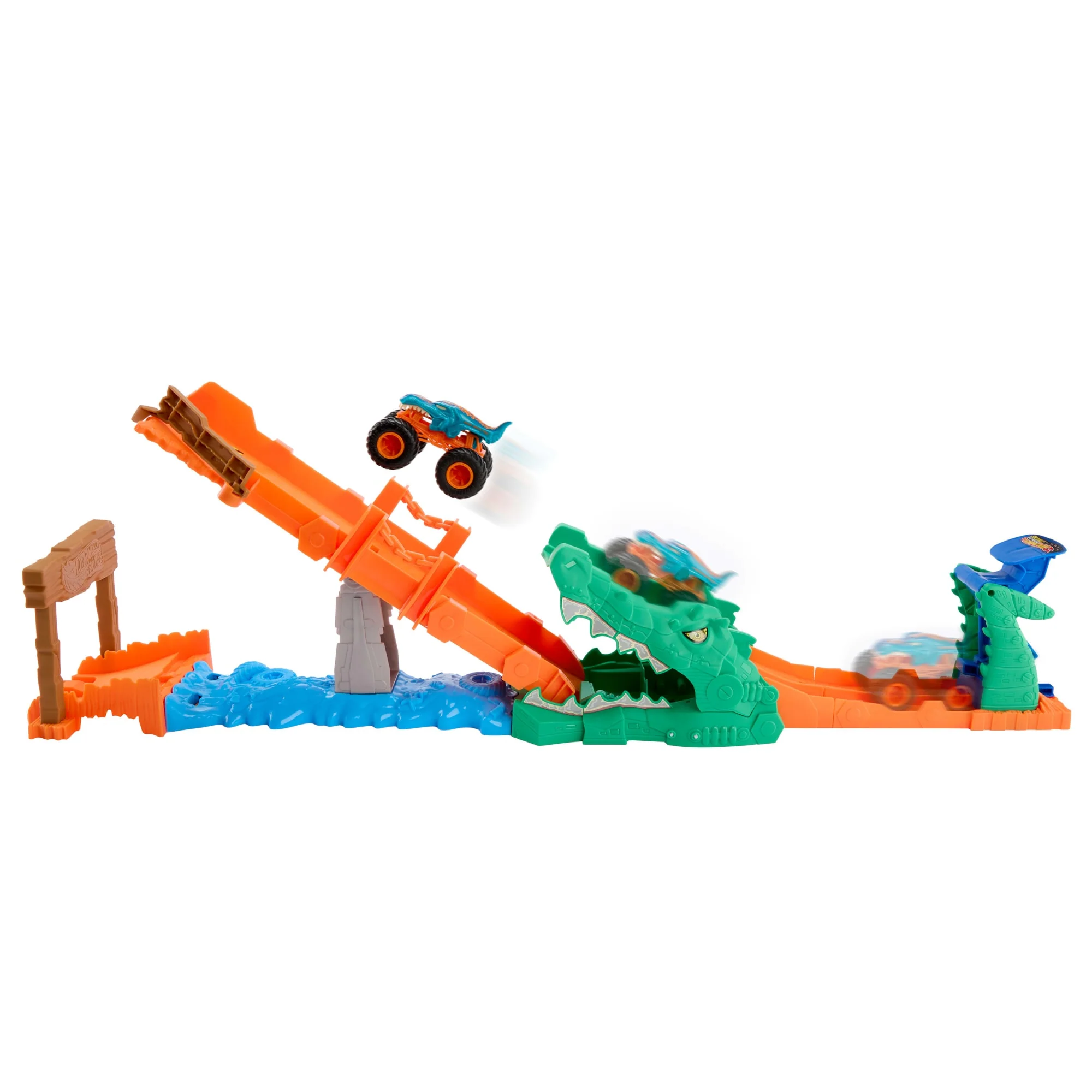 Hot Wheels Monster Trucks Crocodile Crash Challenge Playset & 1:64 Scale MEGA-Wrex Toy Vehicle - Image 5