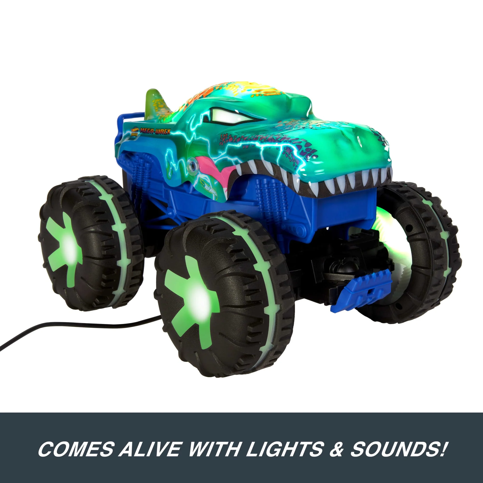 Hot Wheels Monster Trucks 1:15 Scale MEGA-Wrex Alive Remote-Control Vehicle, Battery-Powered RC With Interactive Lights & Sounds - Image 5