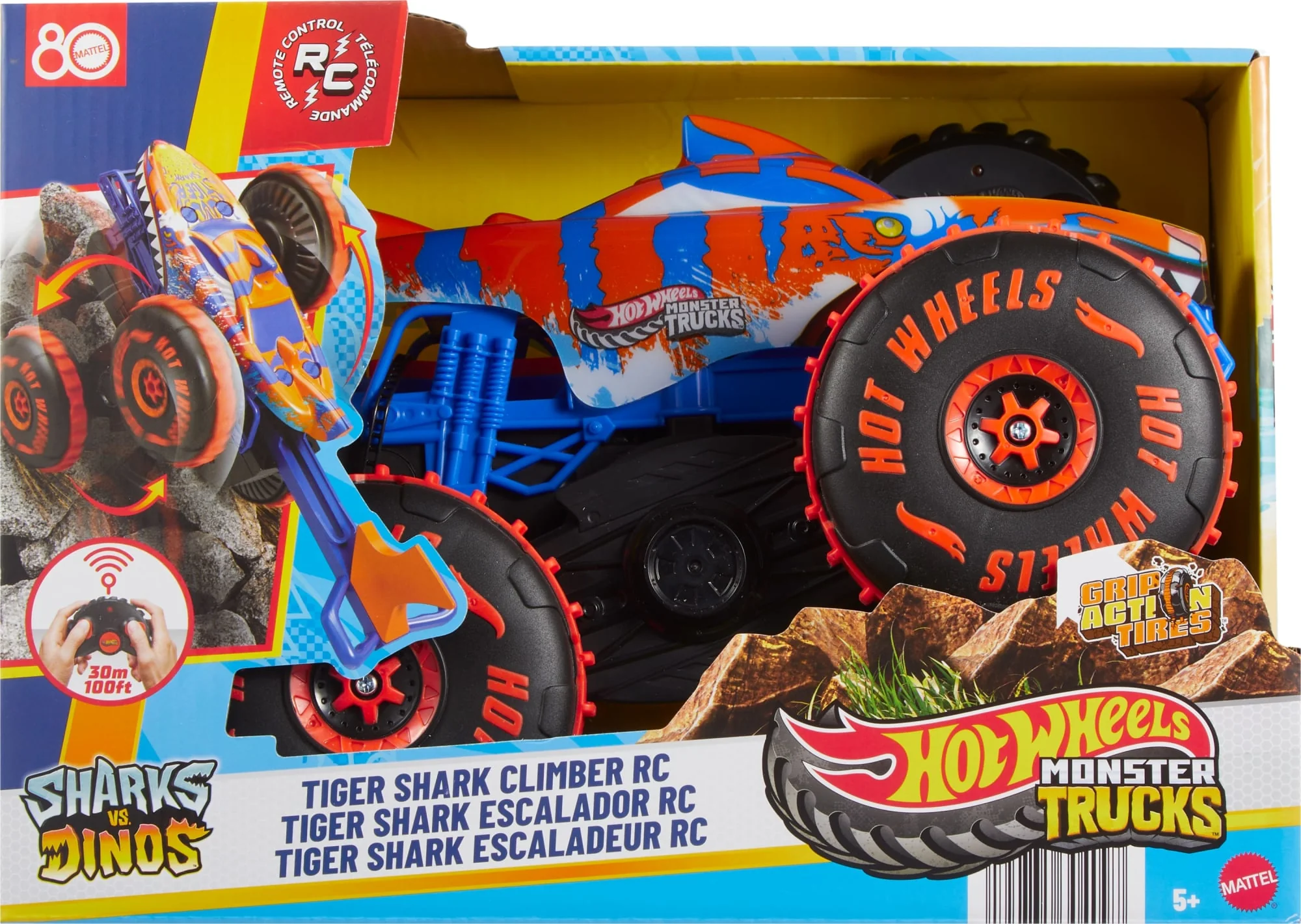 Hot Wheels Monster Trucks Tiger Shark Climber RC Vehicle, Battery-Powered Remote-Control Toy Truck - Image 6