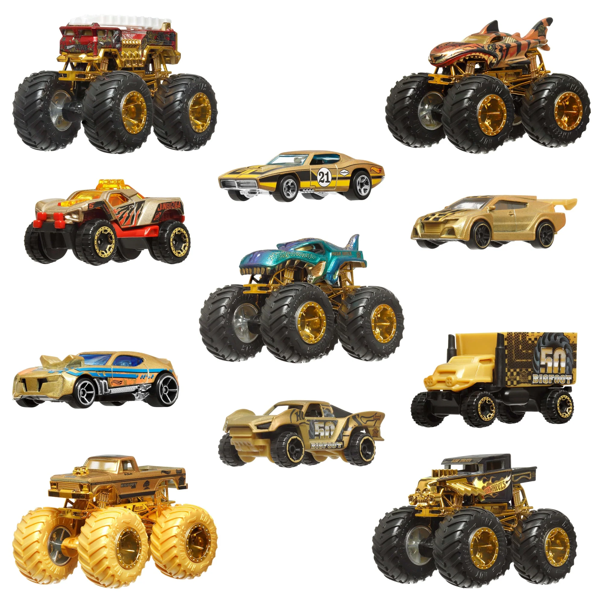 Hot Wheels Monster Trucks Trophy Champions Collection, 5 1:64 Scale Toy Trucks & 6 Die-Cast Cars - Image 2