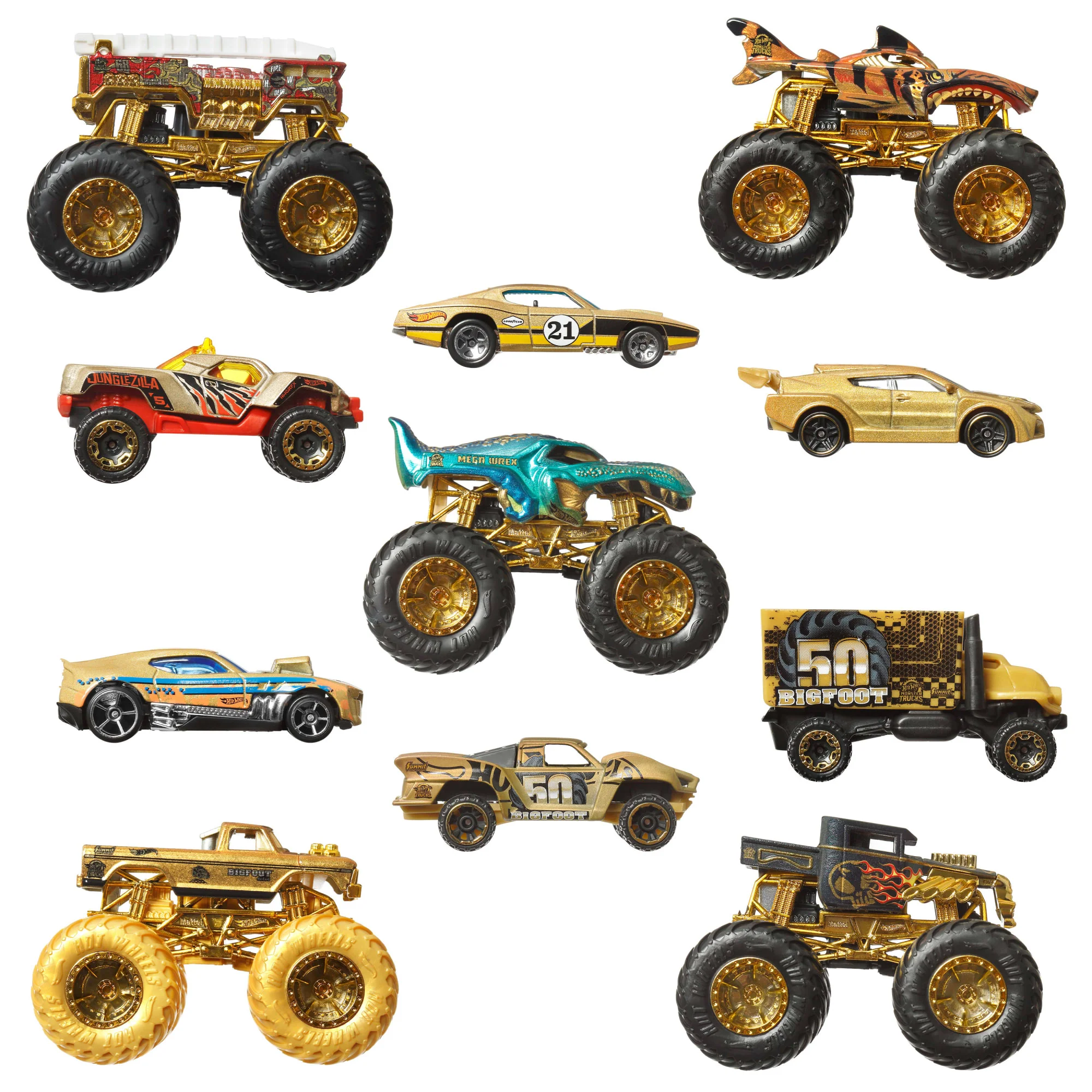 Hot Wheels Monster Trucks Trophy Champions Collection, 5 1:64 Scale Toy Trucks & 6 Die-Cast Cars - Image 4