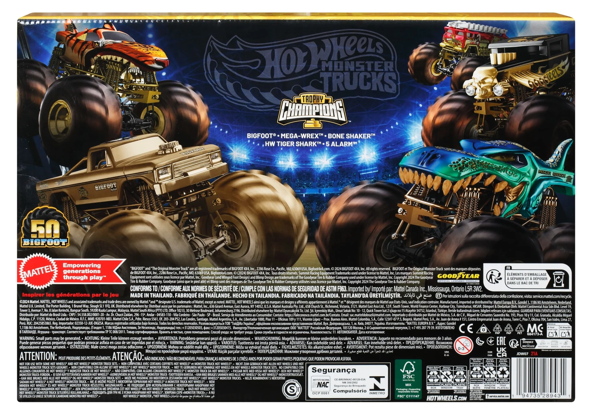 Hot Wheels Monster Trucks Trophy Champions Collection, 5 1:64 Scale Toy Trucks & 6 Die-Cast Cars - Image 6