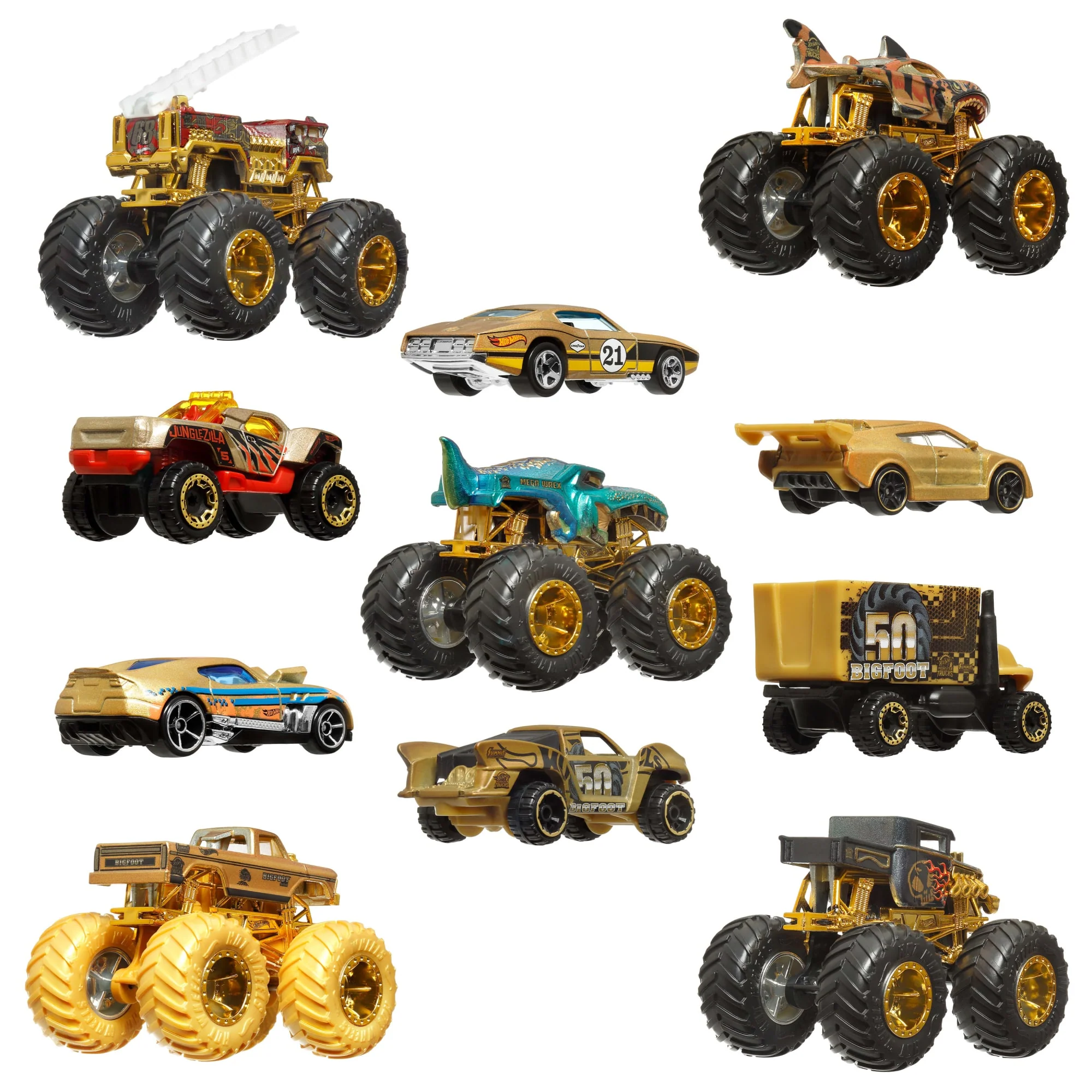 Hot Wheels Monster Trucks Trophy Champions Collection, 5 1:64 Scale Toy Trucks & 6 Die-Cast Cars - Image 4