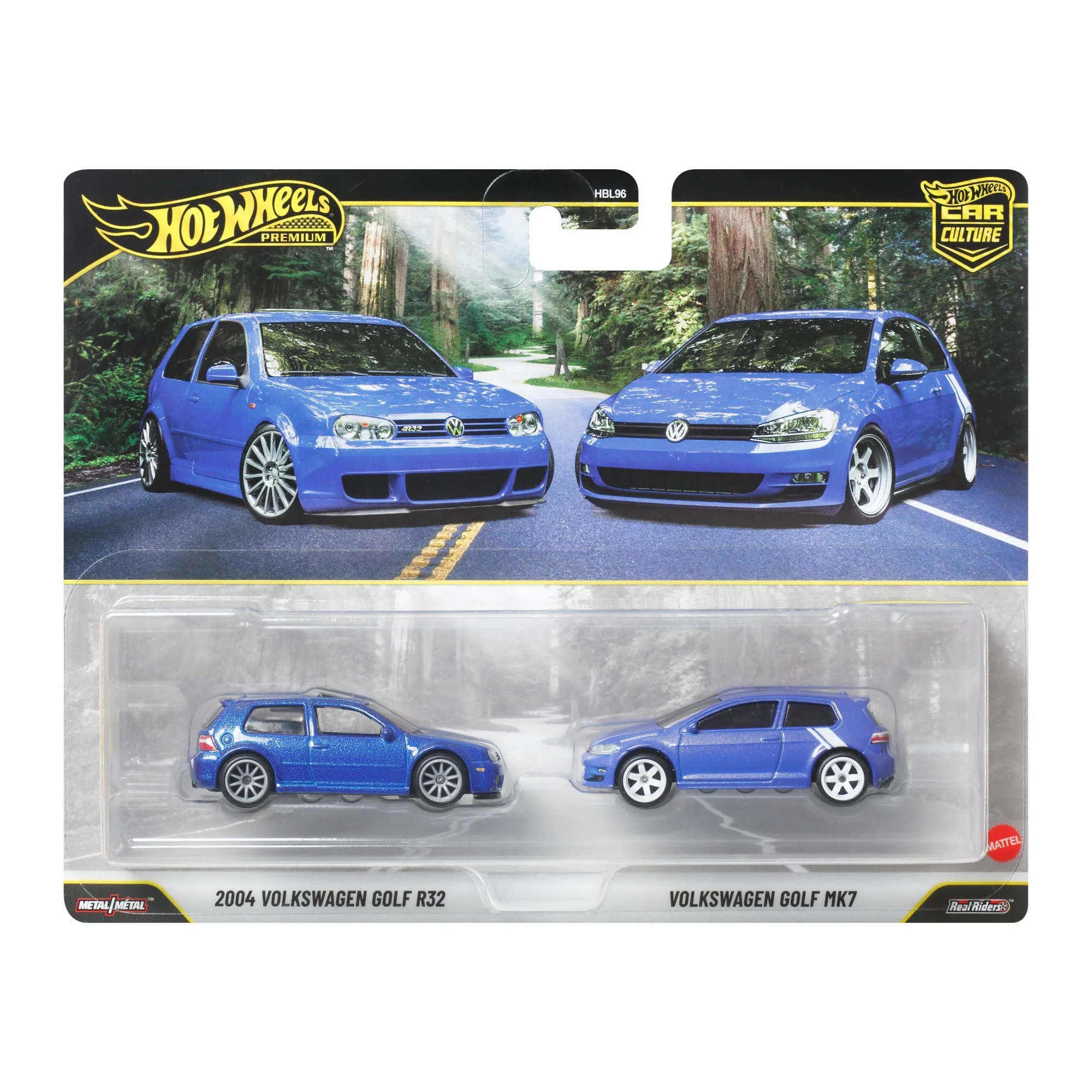 Hot Wheels Premium Kultowe auta 2-pak VW Golf R32 (2004) + Volkswagen Golf Mk7 Samochody 1:64 Zestaw autek Zabawki 3+