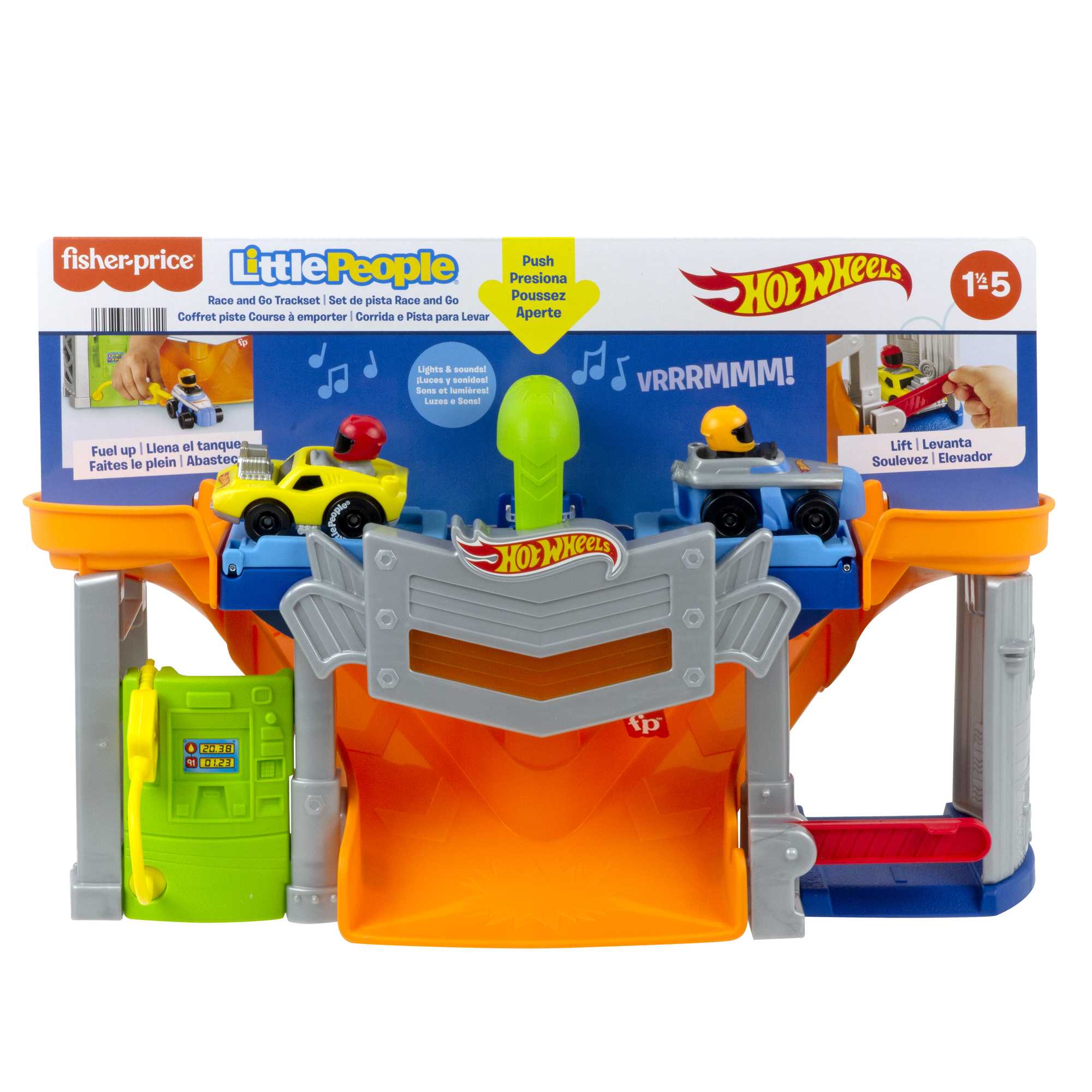 Fisher-Price Little People Hot Wheels Race Track For Toddlers, Race And Go Track Set, 2 Cars - Image 6