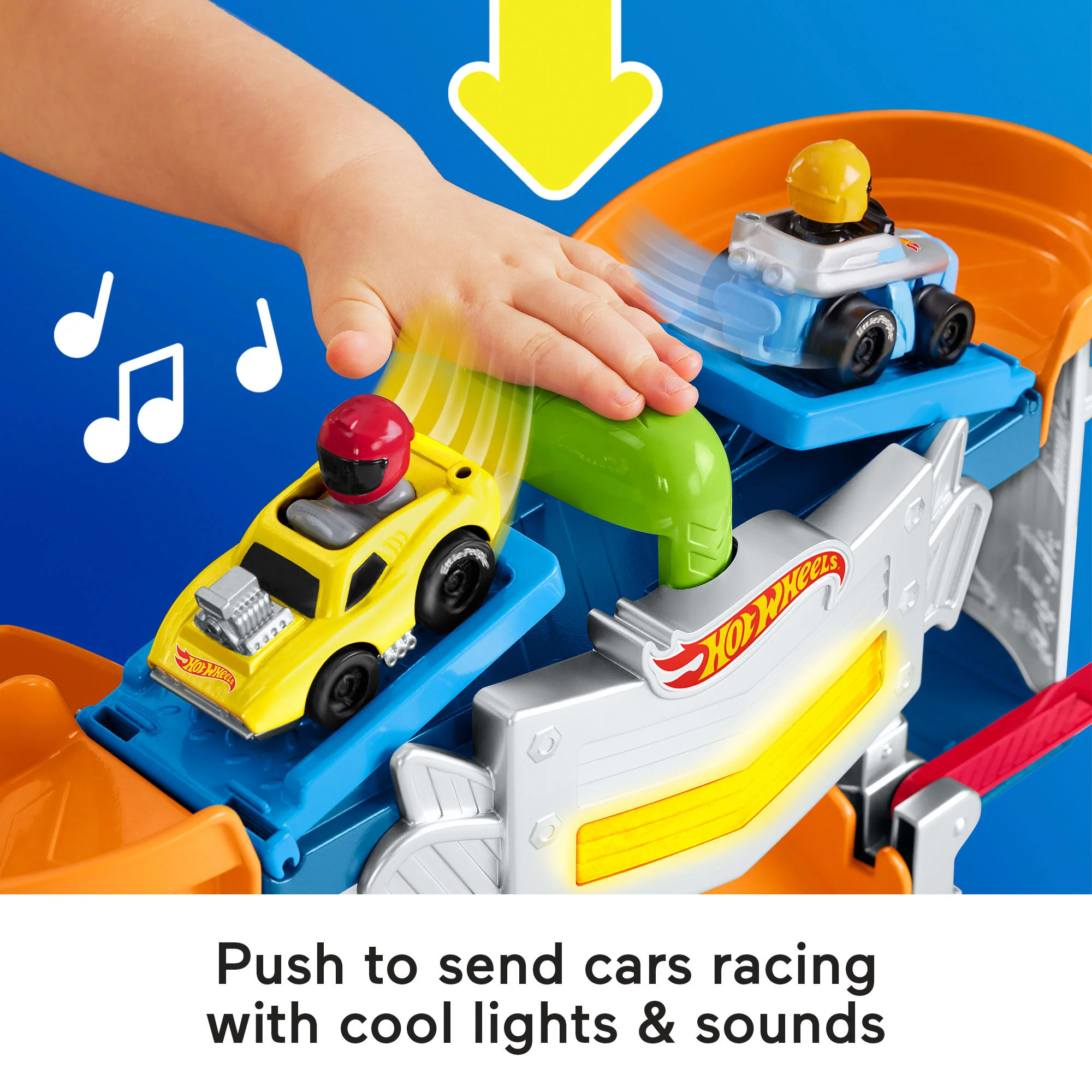 Fisher-Price Little People Hot Wheels Race Track For Toddlers, Race And Go Track Set, 2 Cars - Image 3