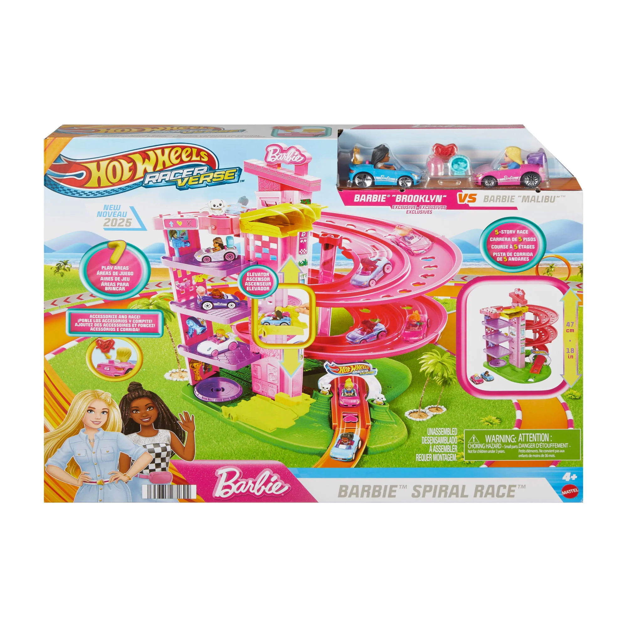 Hot Wheels Racerverse Barbie Spiral Race Track Set With Barbie “Malibu” & Barbie “Brooklyn” Toy Cars - Image 6