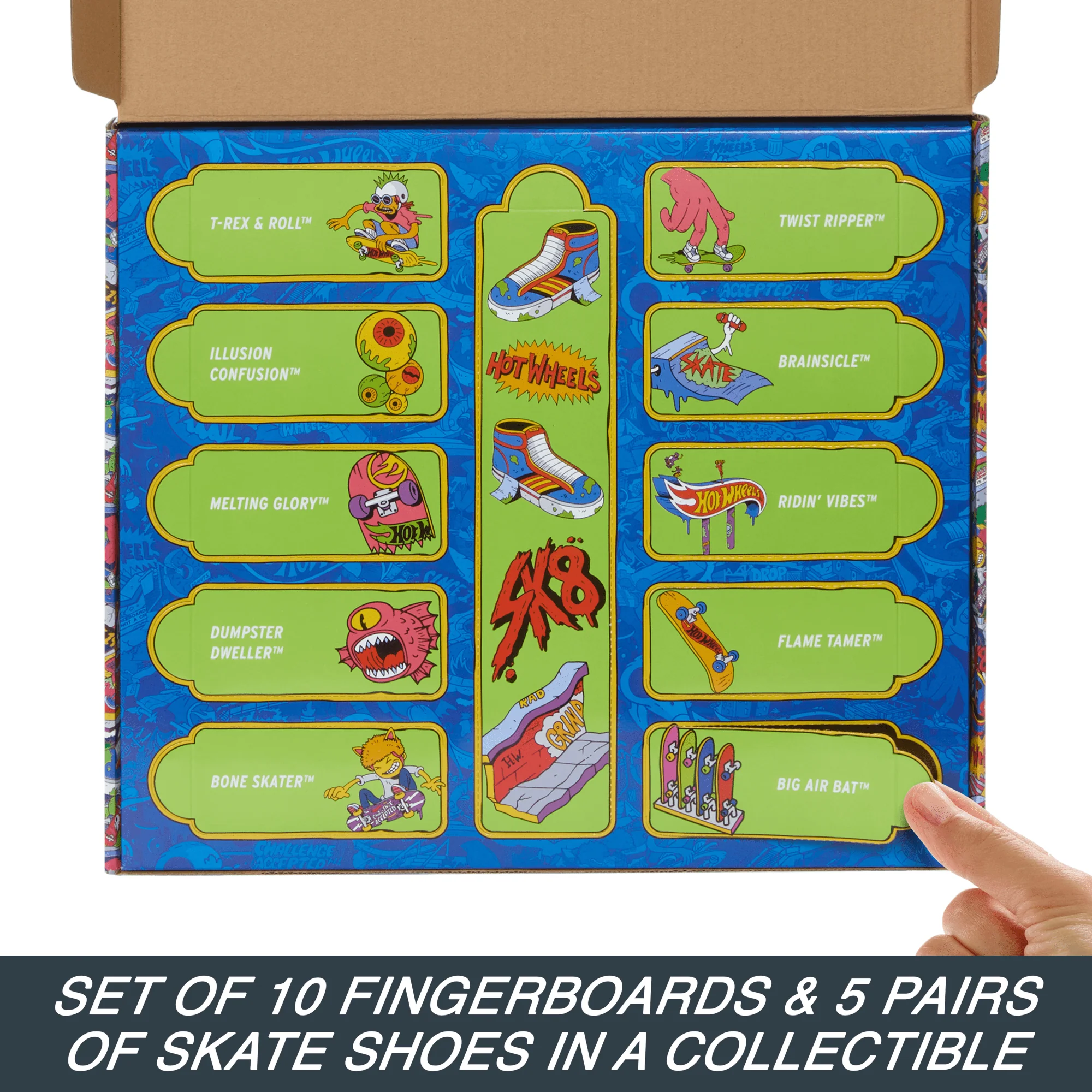 Hot Wheels Skate Fingerboards, Set Of 10 Finger Skateboards With 5 Pairs Of Removable Skate Shoes (20 Pieces Total) - Image 2