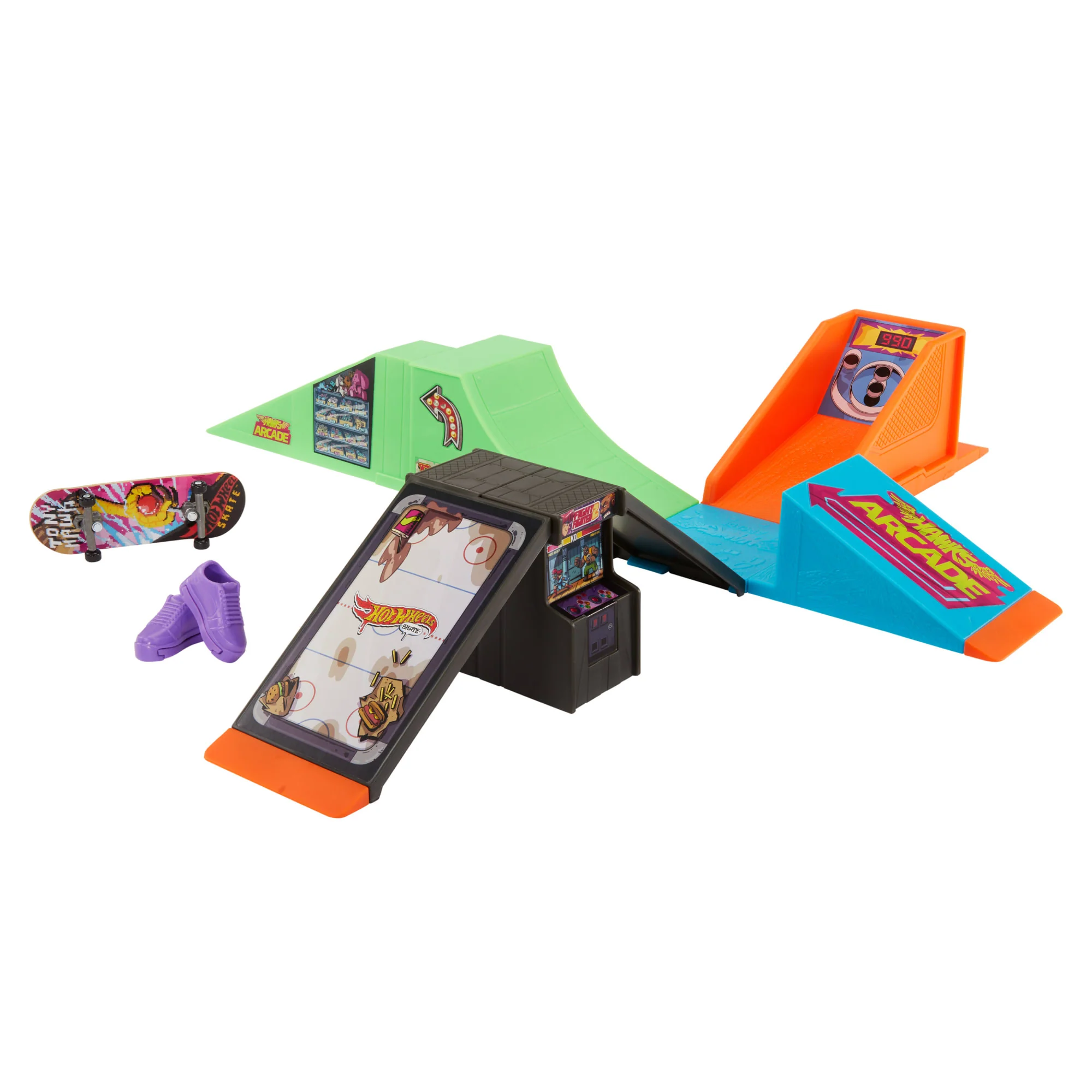 Hot Wheels Skate Planchodrome Arcade, Planche Tony Hawk et Chauss.