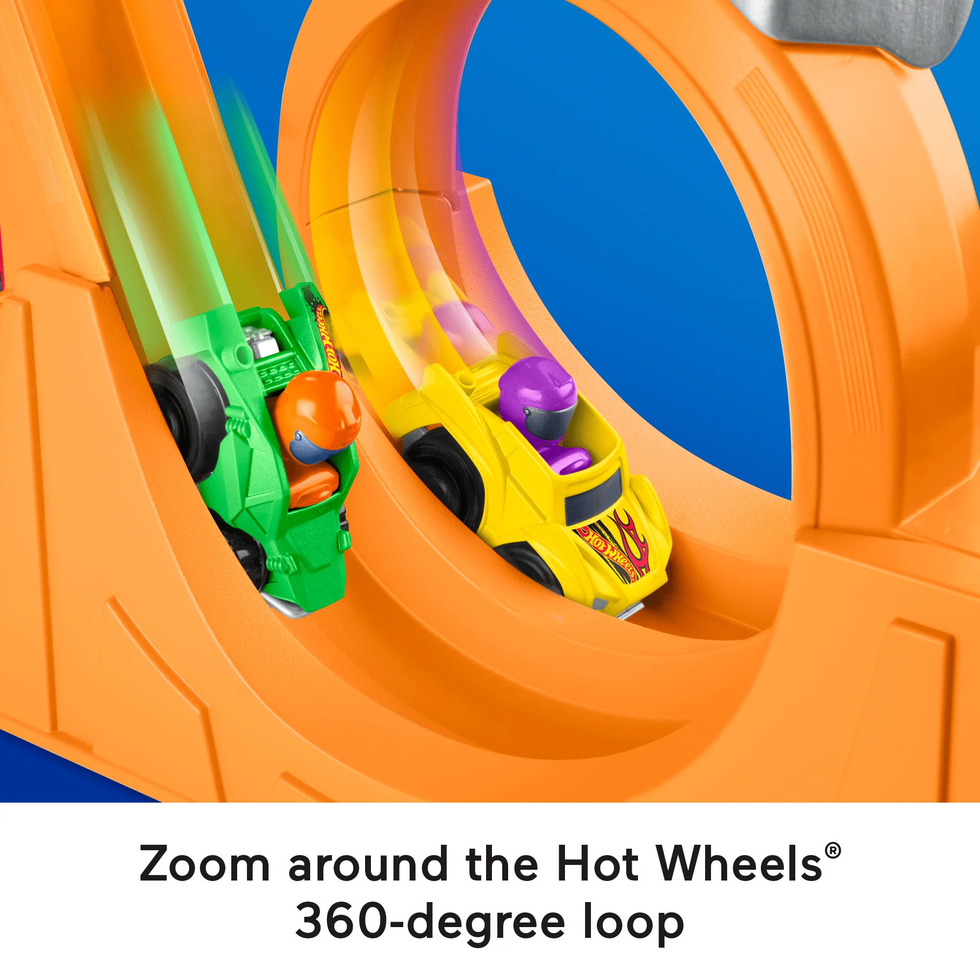 Little People Hot Wheels Spiral Stunt Speedway Toddler Race Track Playset, 2 Toy Cars - Image 5