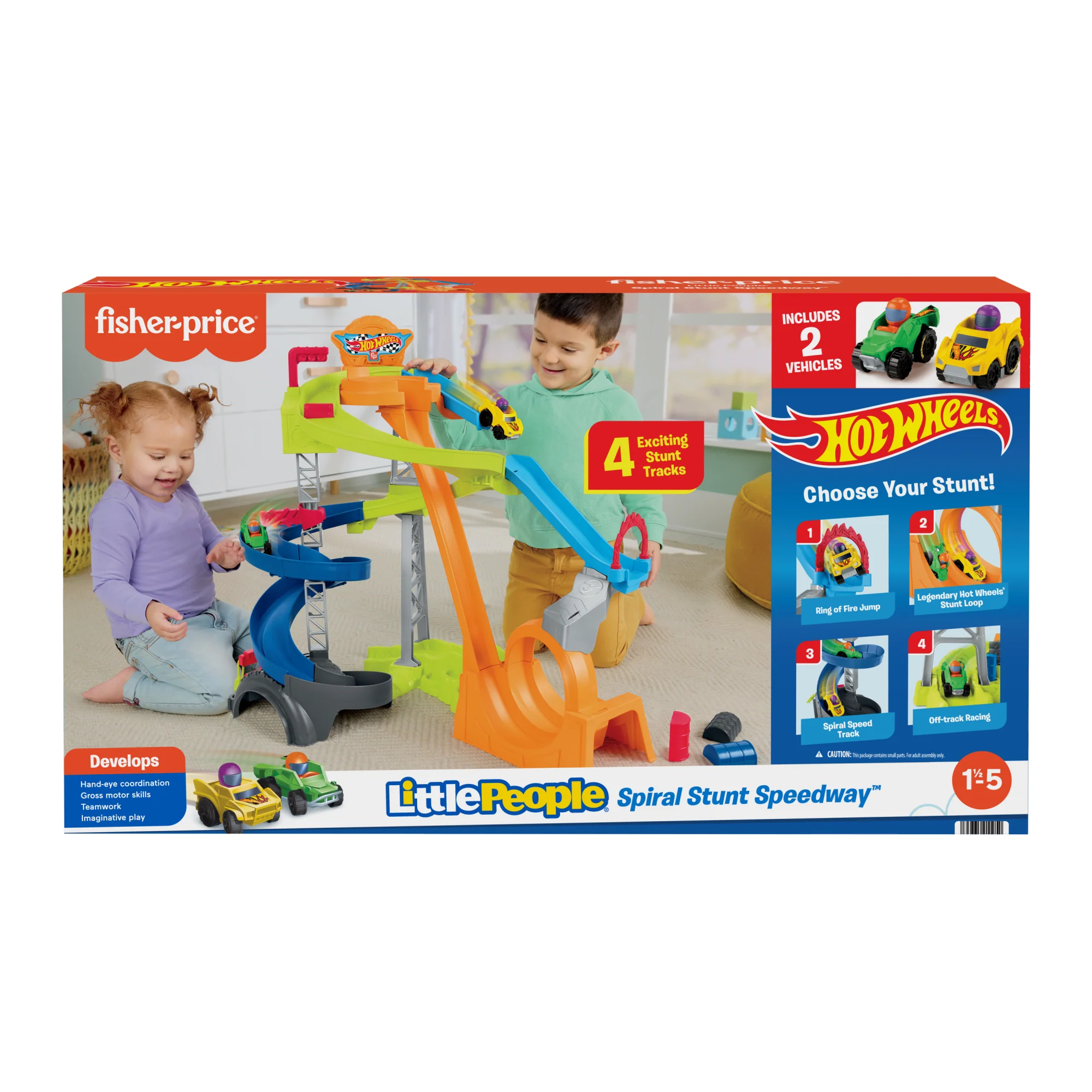Little People Hot Wheels Spiral Stunt Speedway Toddler Race Track Playset, 2 Toy Cars - Image 6